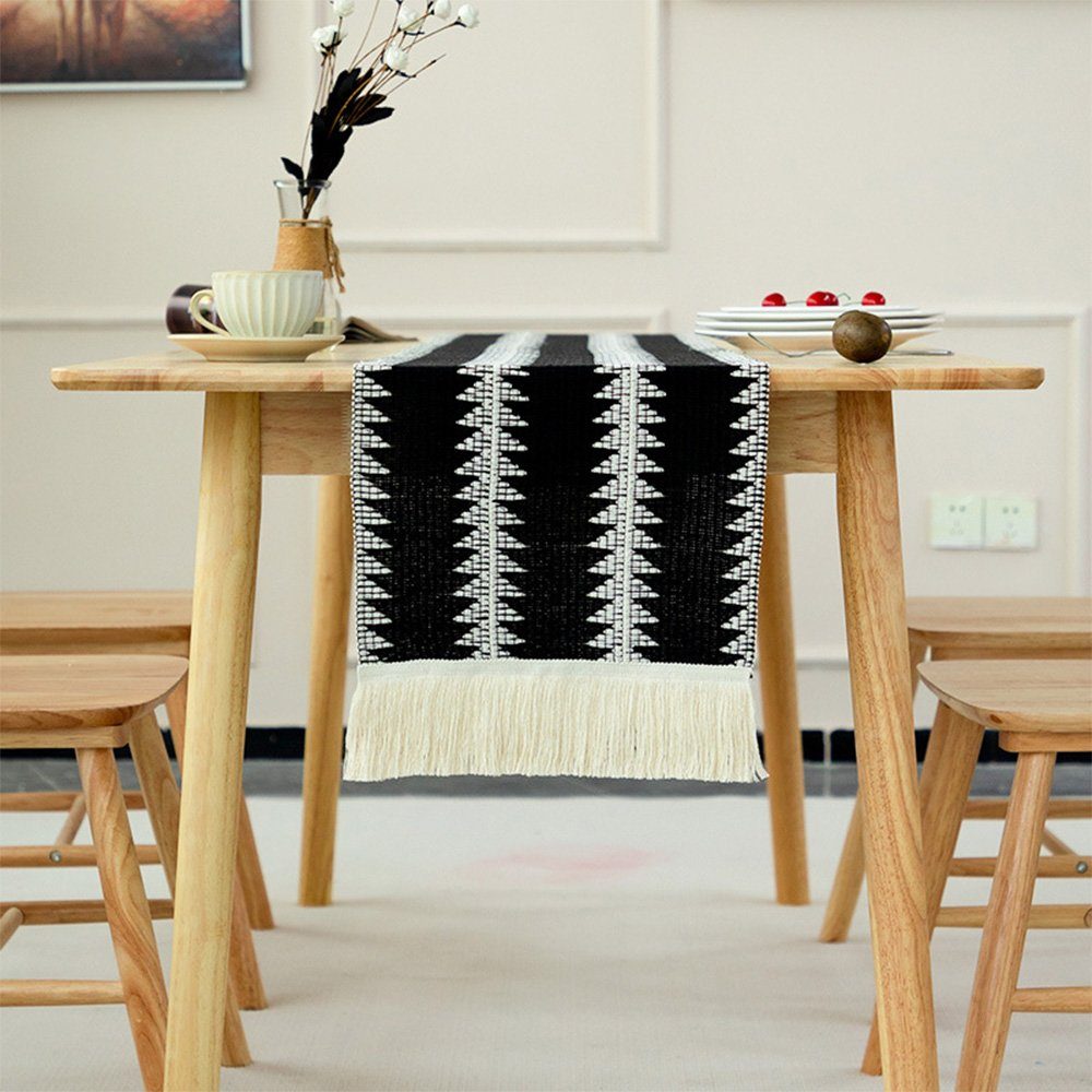 Tischläufer Quaste Baumwolle gewebte Leinen Tischläufer Vintage Boho FELIXLEO 35*180cm mit