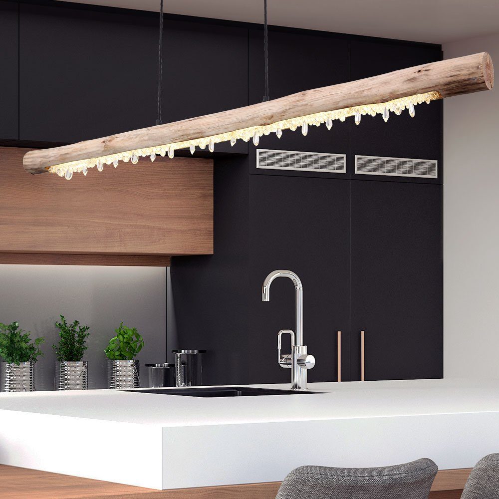 GLOBO LIGHTING LED-Hängeleuchte, LED-Leuchtmittel fest verbaut, Warmweiß, Decken Hängeleuchte Holzbalken natur Pendelleuchte Kristall Dekor
