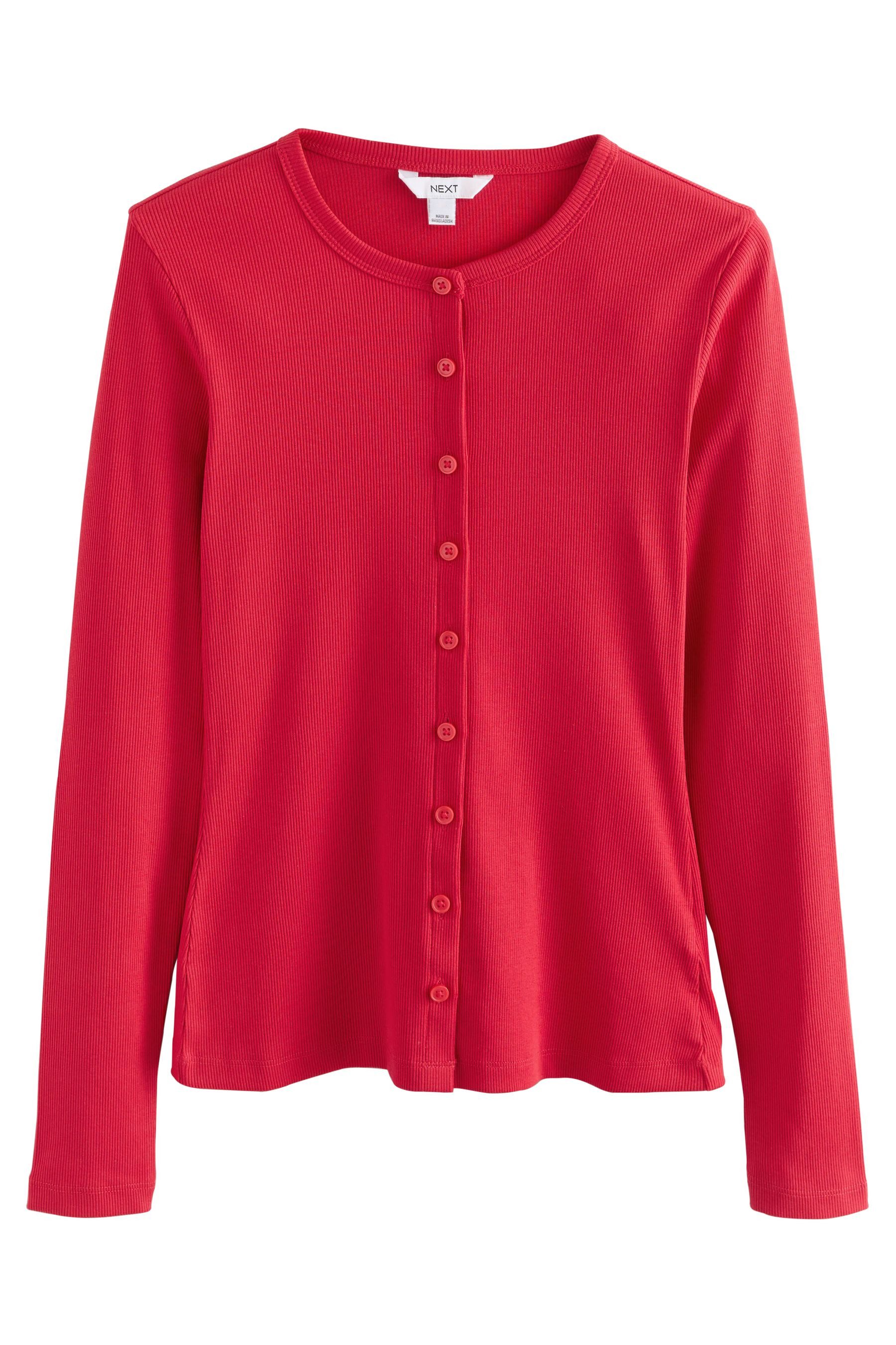 T-Shirt Geripptes, durchgeknöpftes Henley-Langarmshirt