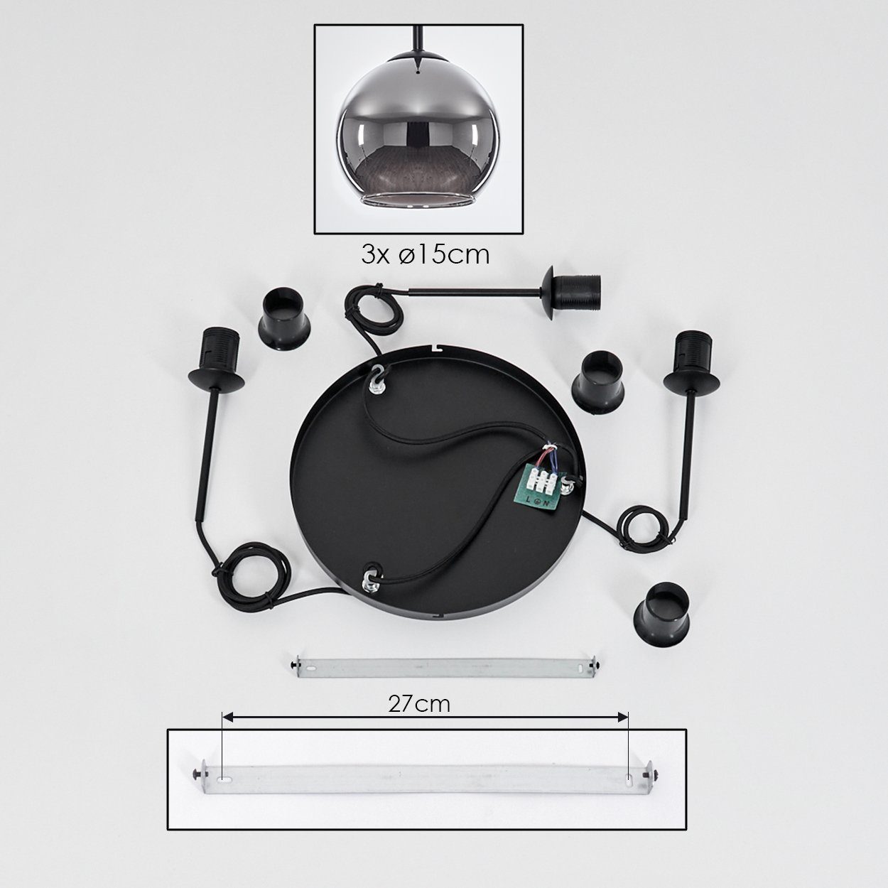 hofstein Hängeleuchte »Cesaro« Hängelampe aus Metall/Glas in Schwarz/Chromfarben, ohne Leuchtmittel, Retro Design mit Schirmen aus Glas (15cm), Höhe max. 137, 5cm, 3xE27