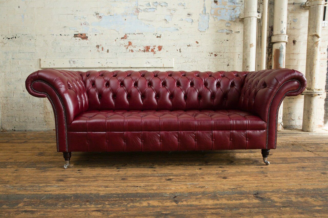 JVmoebel Textil Dreisitzer, Polster Stoff Knöpfen. Rückenlehne Couchen Sofa mit Chesterfield-Sofa Ledersofa Chesterfield Die