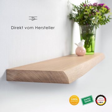 Rikmani Wandregal Holz Eiche massiv - Handgefertigtes Regal mit Baumkante LEO, Made in Germany