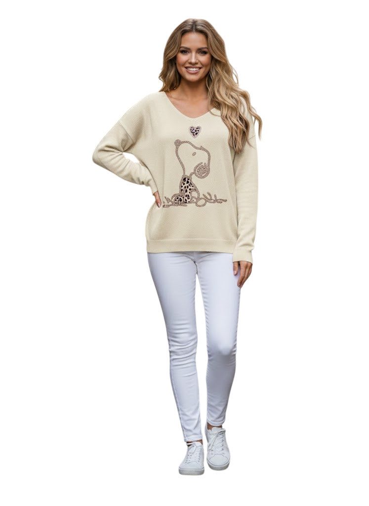 Rehoboth Moda V-Ausschnitt-Pullover Feinstrick Damen Pullover mit Comic Pri günstig online kaufen