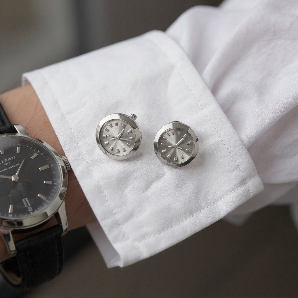 KARMA Manschettenknöpfe Set Uhr Herren Edelstahl Silber rund elegant Business (1-Paar, Hochzeit Hemd Accessoire klassisch modern), 2er Set Manschettenknöpfe