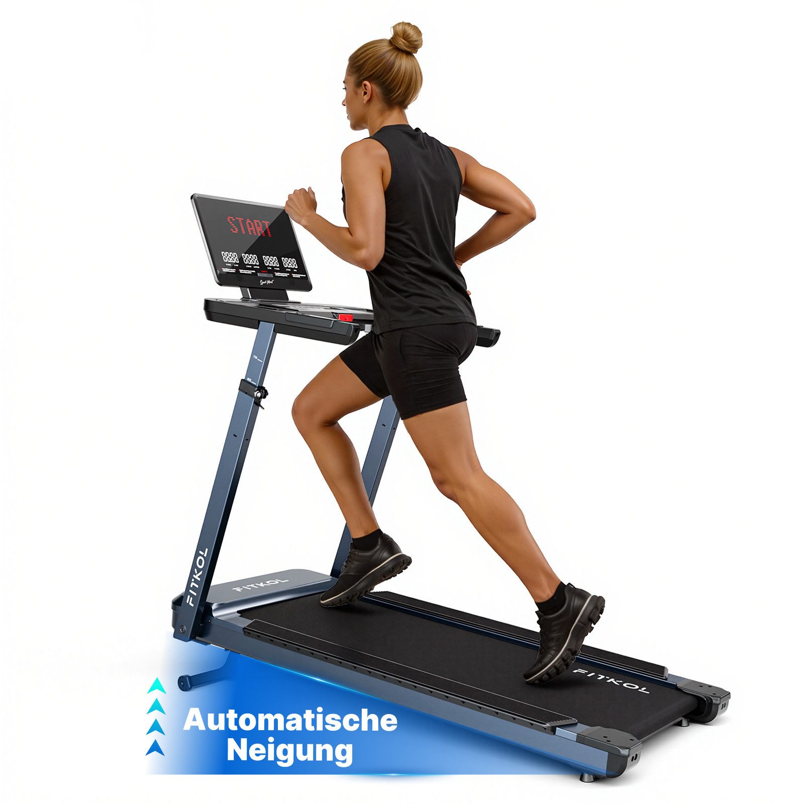 VONKO Laufband KI adaptiv vernetzt, automatische Geschwindigkeit & Steigung, Max. 15.5km/h, 5.0HP Motor, Intelligente Herzfrequenzsteuerung