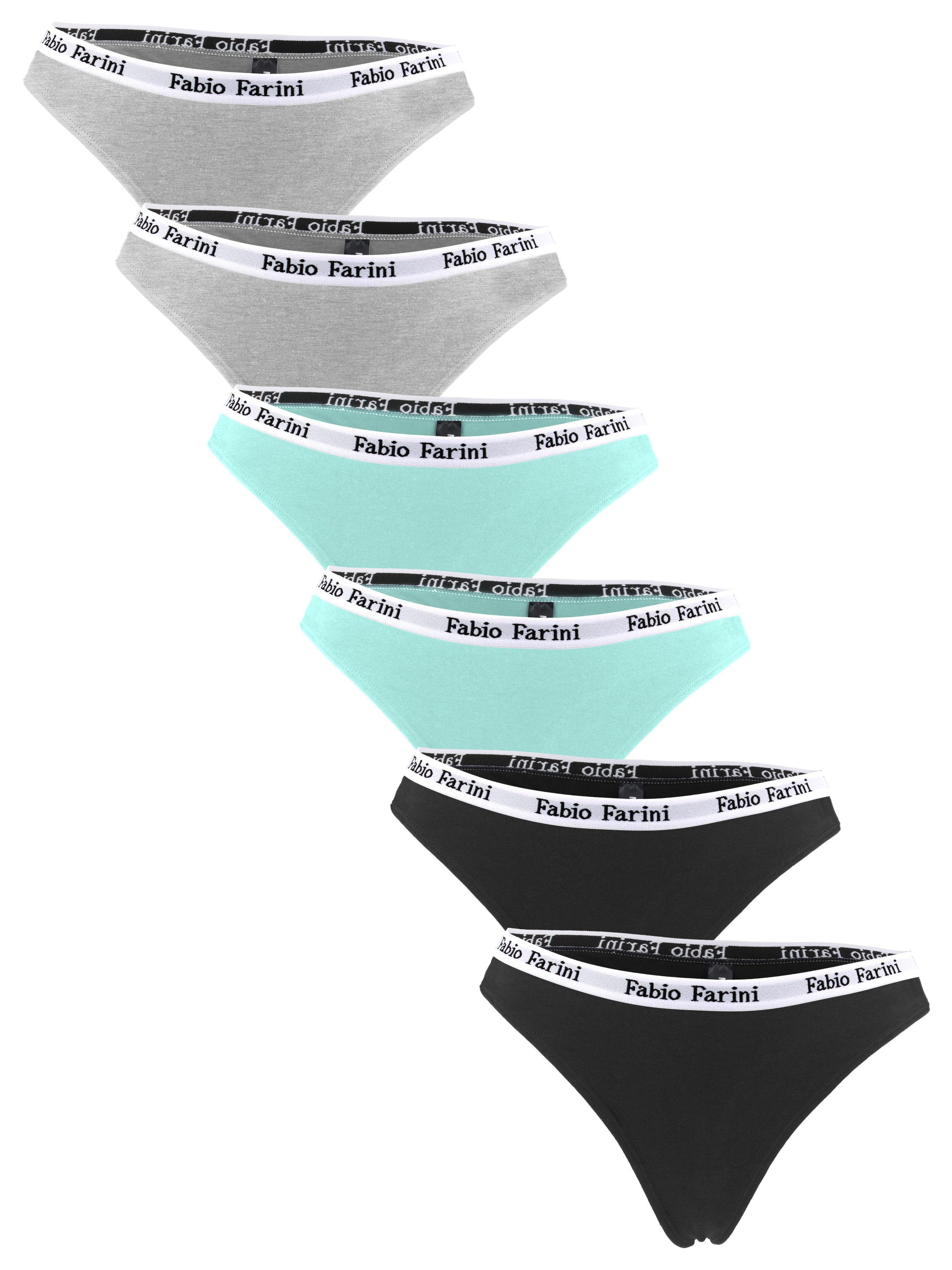 Fabio Farini String Damen Unterhosen - Frauen Tanga aus Baumwolle (Packung, 6-St) im sportlichen Look mit Designerbündchen