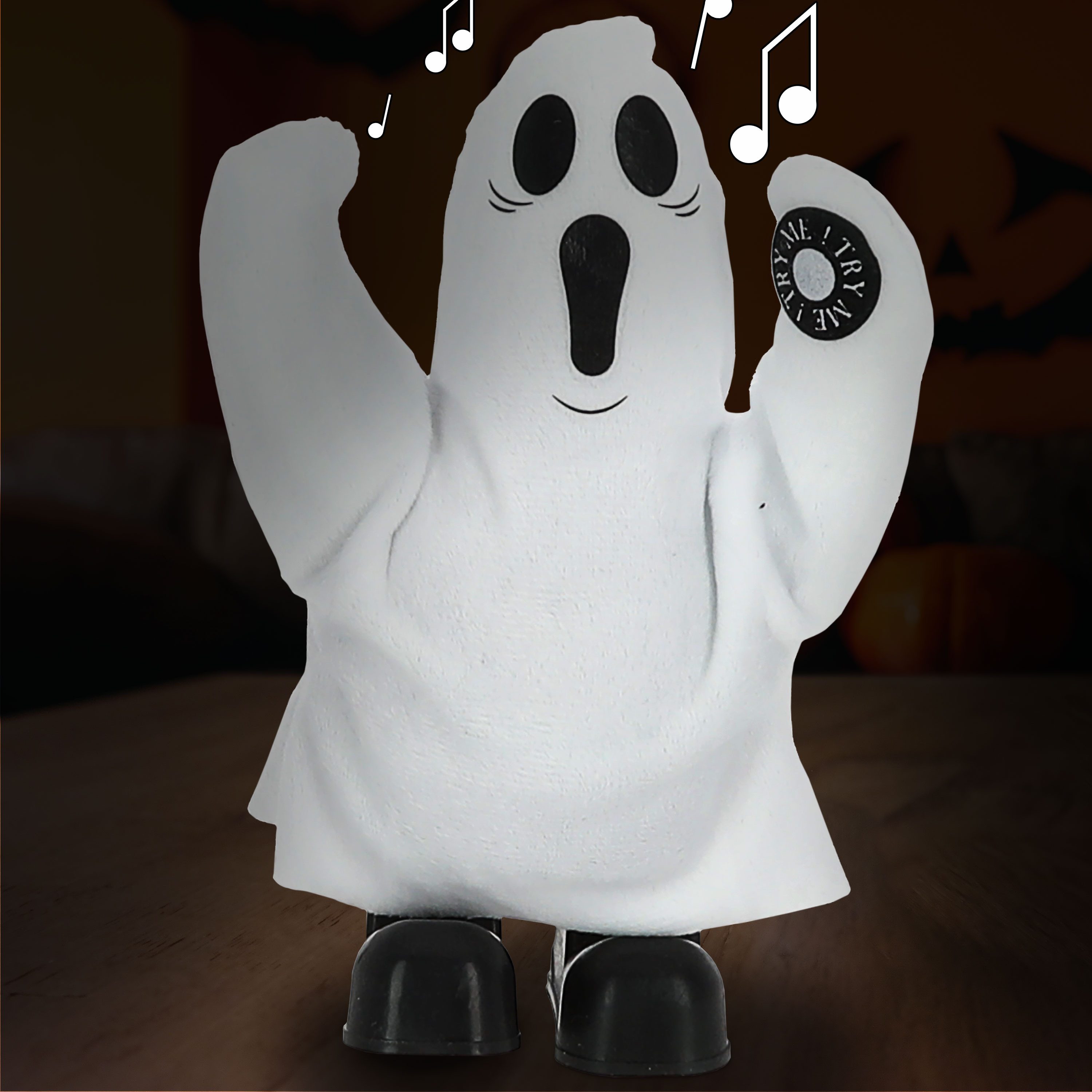 CEPEWA Dekofigur Geist Halloween singend laufend 14x20x8cm weiß schwarz Sound Bewegung – Bild 3 von 4