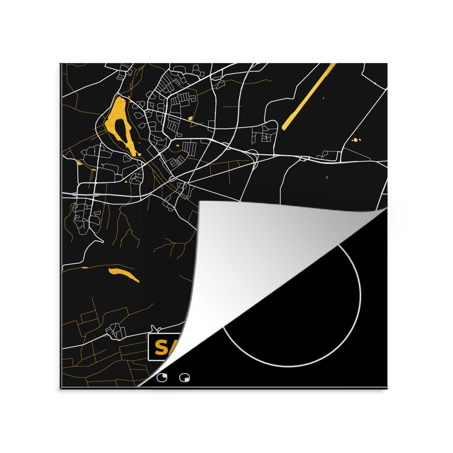 MuchoWow Herdblende-/Abdeckplatte Salzgitter - Gold - Stadtplan - Karte - Deutschland, Vinyl, (1 tlg), 78x78 cm, Ceranfeldabdeckung, Arbeitsplatte für küche