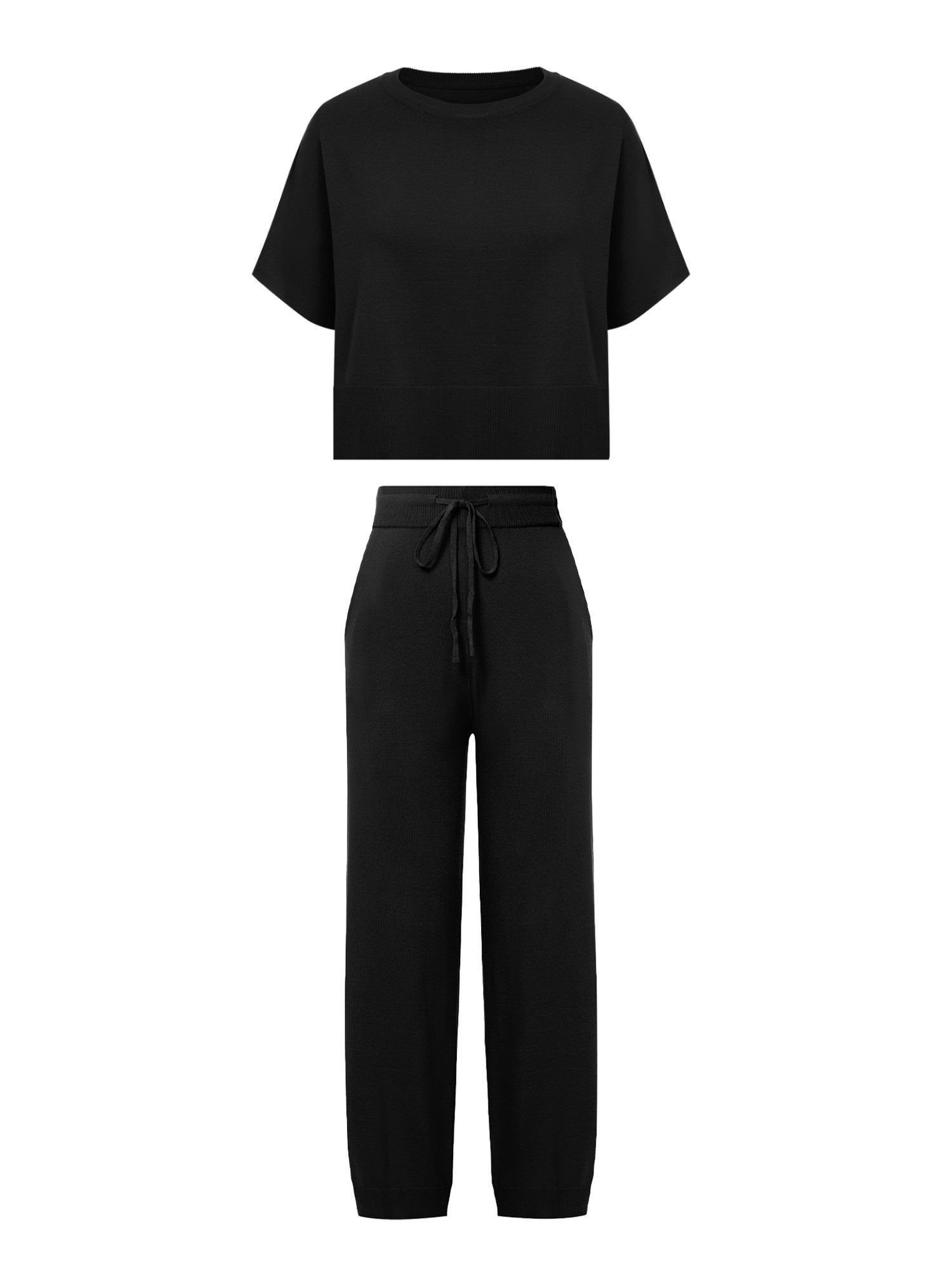 Imily Bela Hausanzug Damen 2-teilige Pullover-Sets (Set, 2 tlg., Strick-Crop-Tops mit Schlitz + High-Waist-Hosen) Volltonfarbe