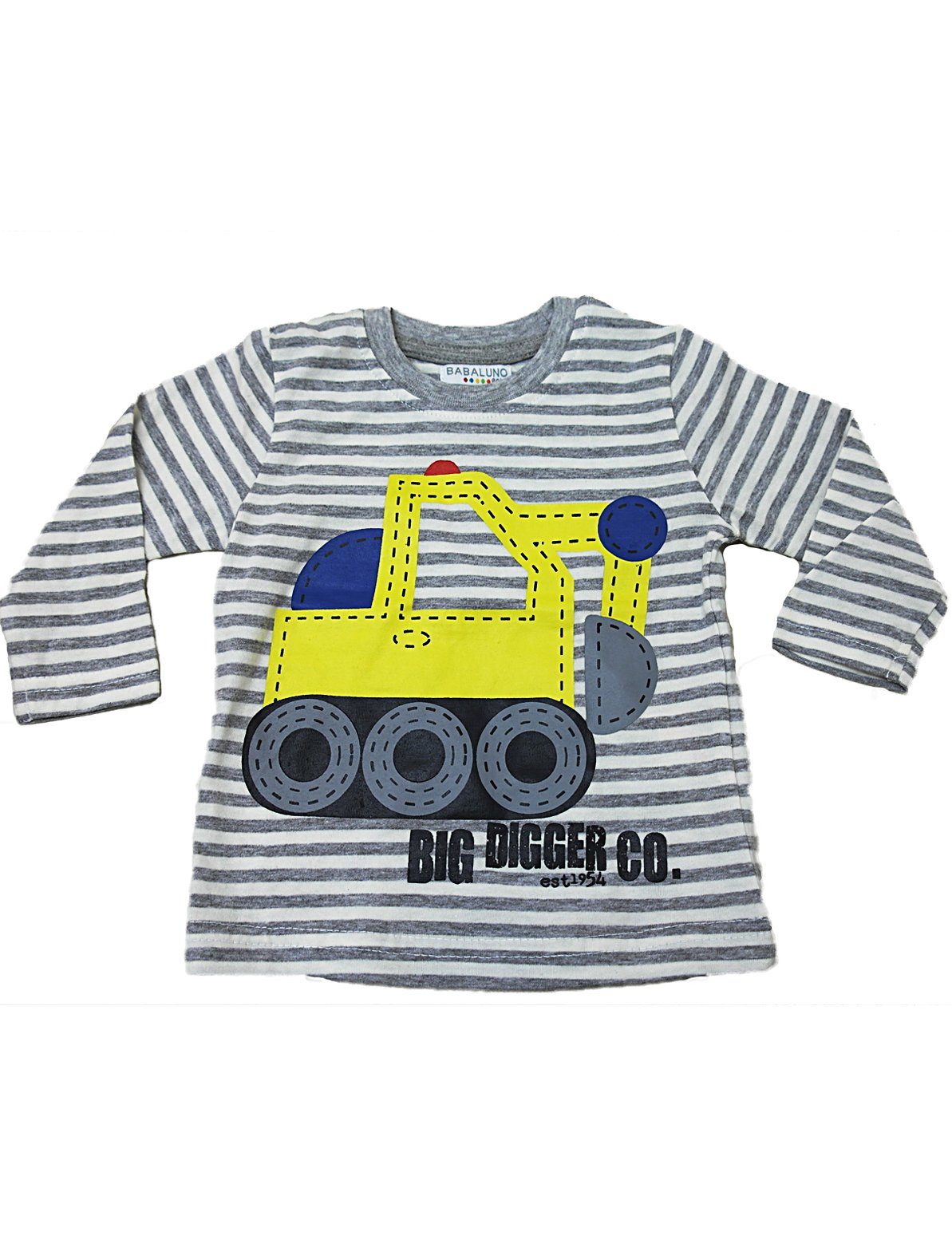 YESET Langarmshirt Kinder Baby Shirt Langarm Streifen Digger-5 Grau-Weiss