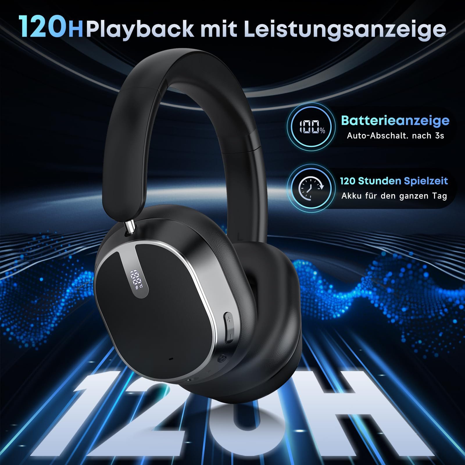 ibettertec Bluetooth 6.0 Kopfhörer mit ANC, 120 Std. Laufzeit & Hi-Res Audio Over-Ear-Kopfhörer (Headset Mit Mikrofon Geräuschunterdrückung, Bluetooth, Over-Ear-Kopfhörer Bluetooth-Kopfhörer aktive Geräuschunterdrückung)
