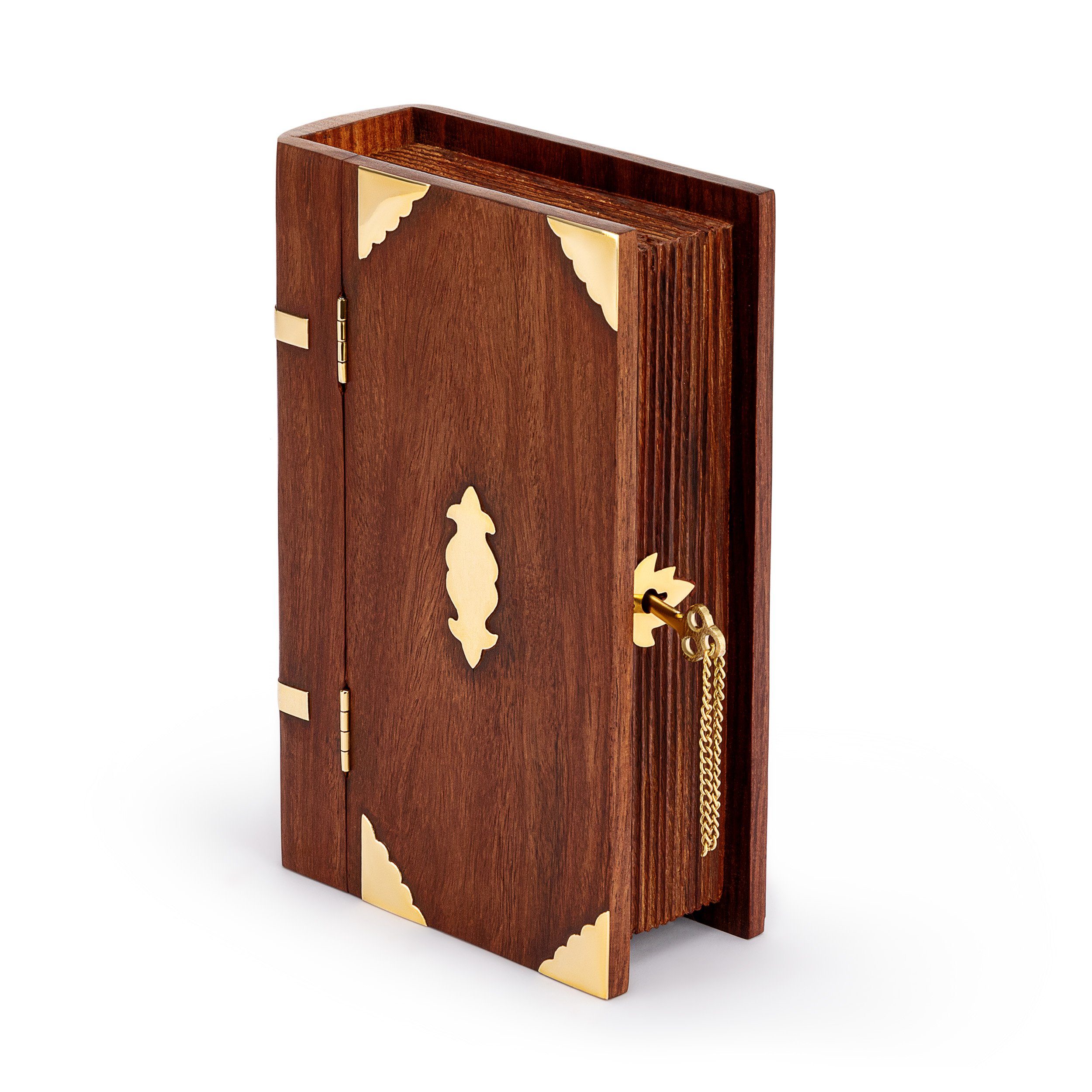 NKlaus Aufbewahrungsbox Maritim Buchbox mit eingebautem Schloss aus Holz  und Messing gold 21x1
