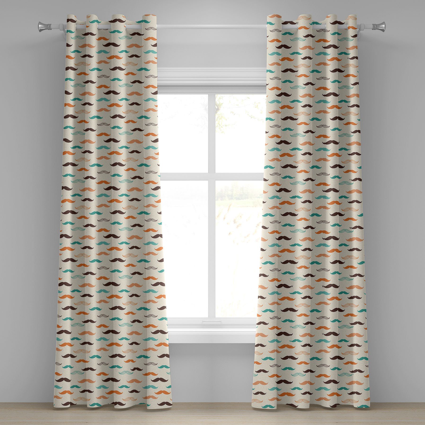 Gardine Dekorative 2-Panel-Fenstervorhänge für Schlafzimmer Indie Wohnzimmer, Schnurrbart-Muster Retro Abakuhaus