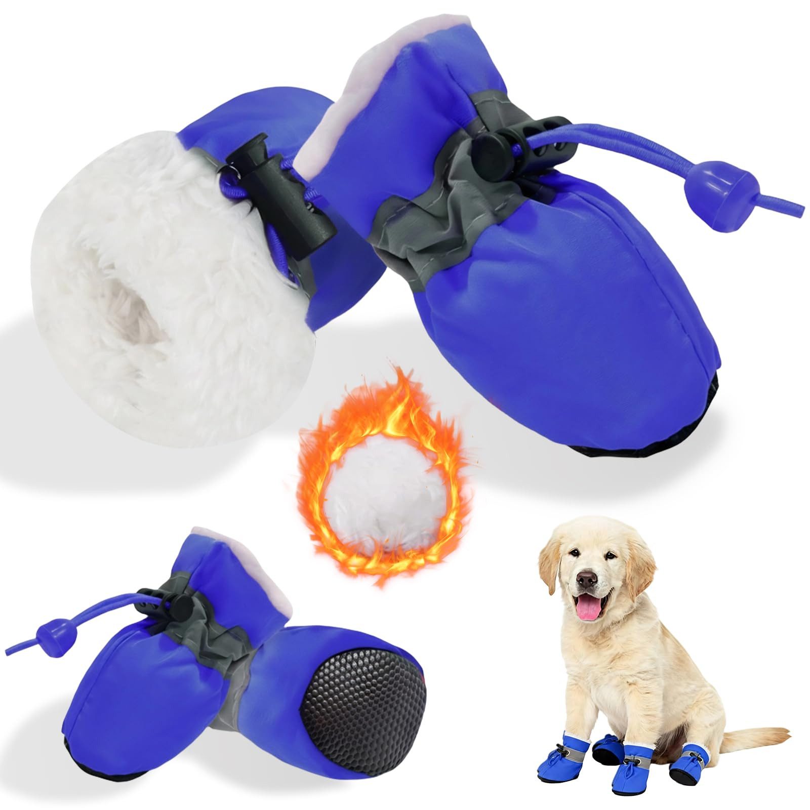 Ledander Pfotenschutz 4 Stück Hundeschuhe Pfotenschutz Winter, Schneestiefel für Hunde, Hundeschuhe rutschfest mit Reflex-Klett, warm für alle Hunde von Ledander