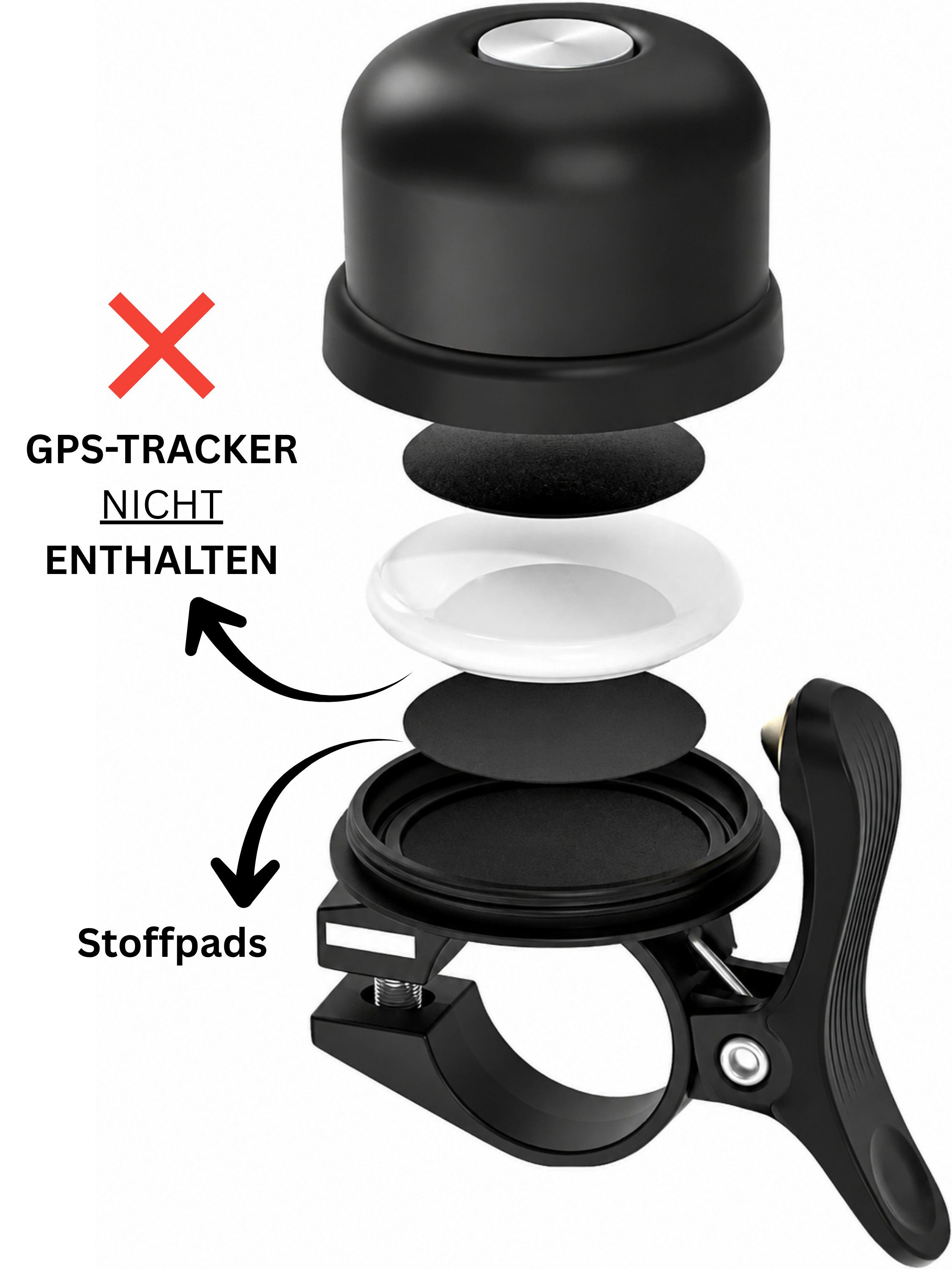 RUHE Fahrradklingel Fahrradklingel Für Apple AirTag und Android Tag versteck, (22mm ø, einfache Montage) AirTag Halterung In Klingel Versteckt, Fahrrad Diebstahlsicherung