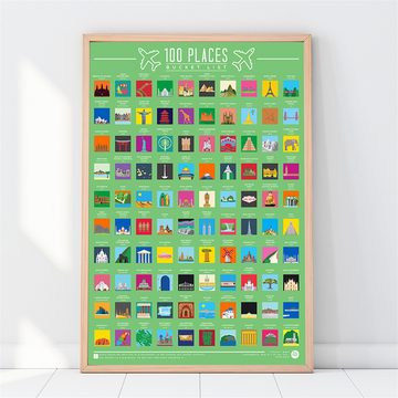 GIFT REPUBLIC Poster 100 Places, Ort Platz Liste Bucket Rubbelposter (Sehenswürdigkeiten, Reisespots, Packung, 1 St), ca. 42 x 59 cm, interaktiv
