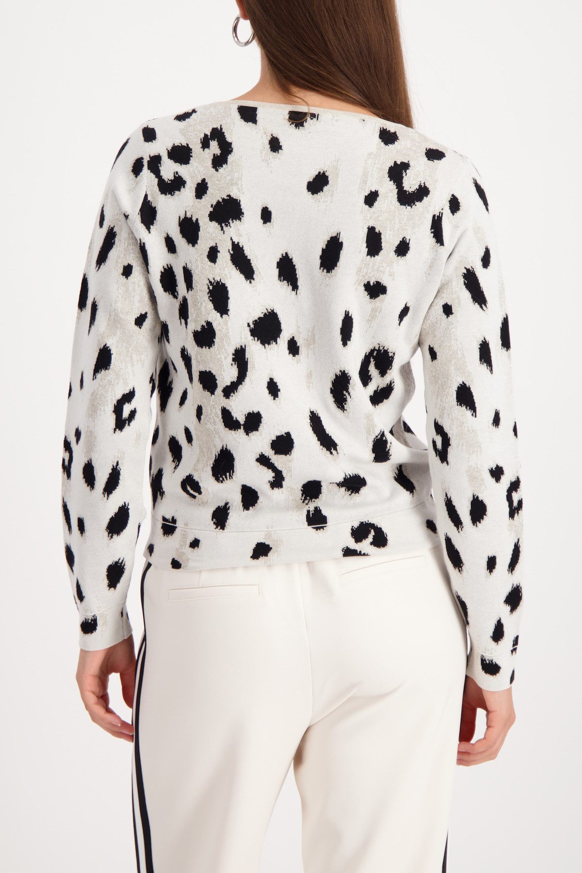 Monari Rundhalspullover Pullover Leo Jacquard Regular fit mit doppeltem Rundhalsausschnitt