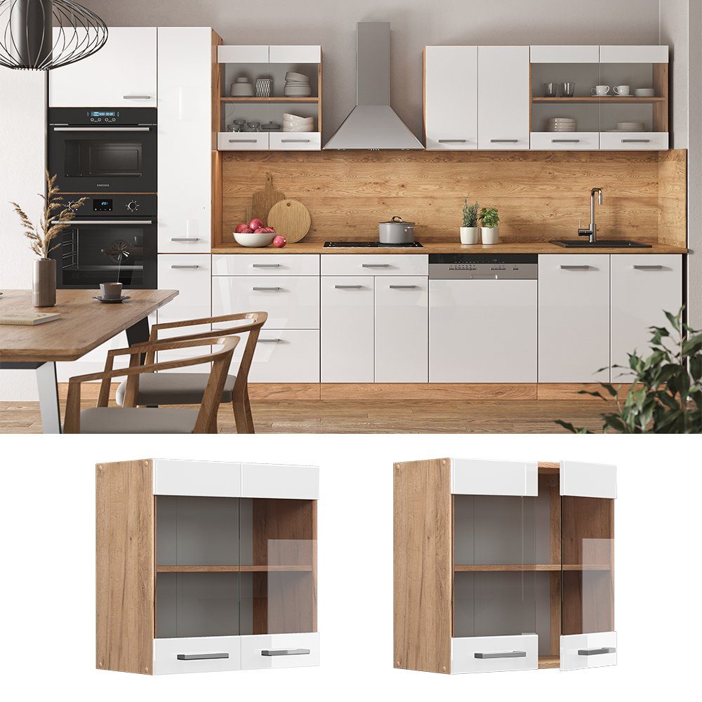 Vicco Glashängeschrank R-Line, Weiß Hochglanz/Goldkraft Eiche, günstig online kaufen