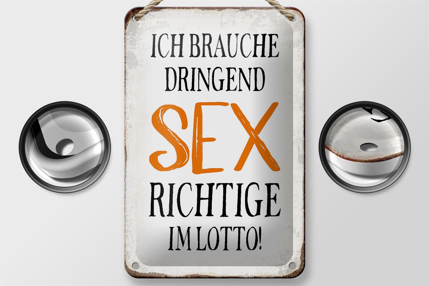 Femer GmbH Metallschild Spruch 12x18cm ich brauche dringend Sex, (1 St), gewölbte Oberfläche, abgerundete Ecken, umgeschlagene Kanten