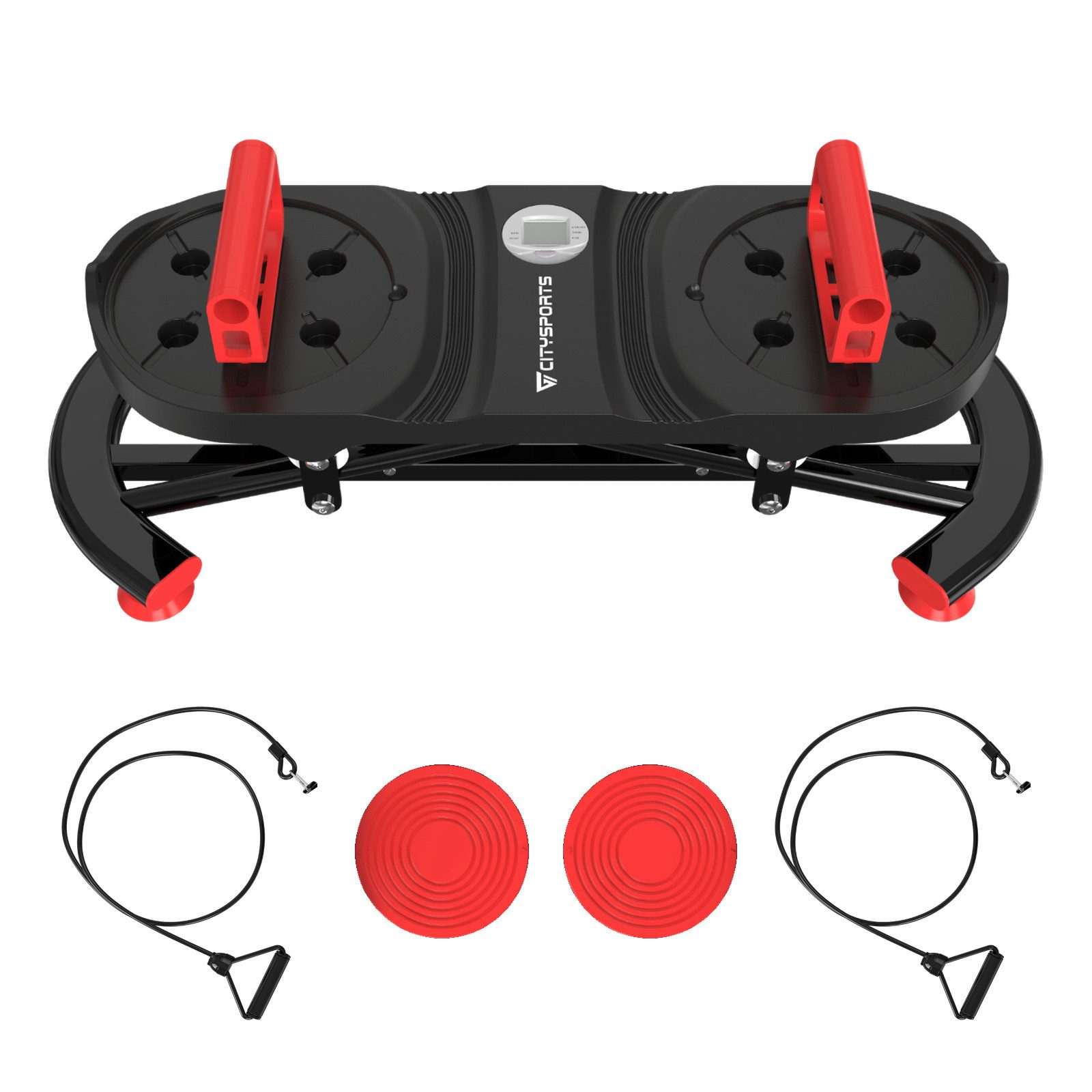 CITYSPORTS Balanceboard 5-in-1 Multifunktionale Liegestützplatte mit Widerstandsbändern, Ski-Balance Trainer mit LCD-Display, 135 kg Belastbarkeit