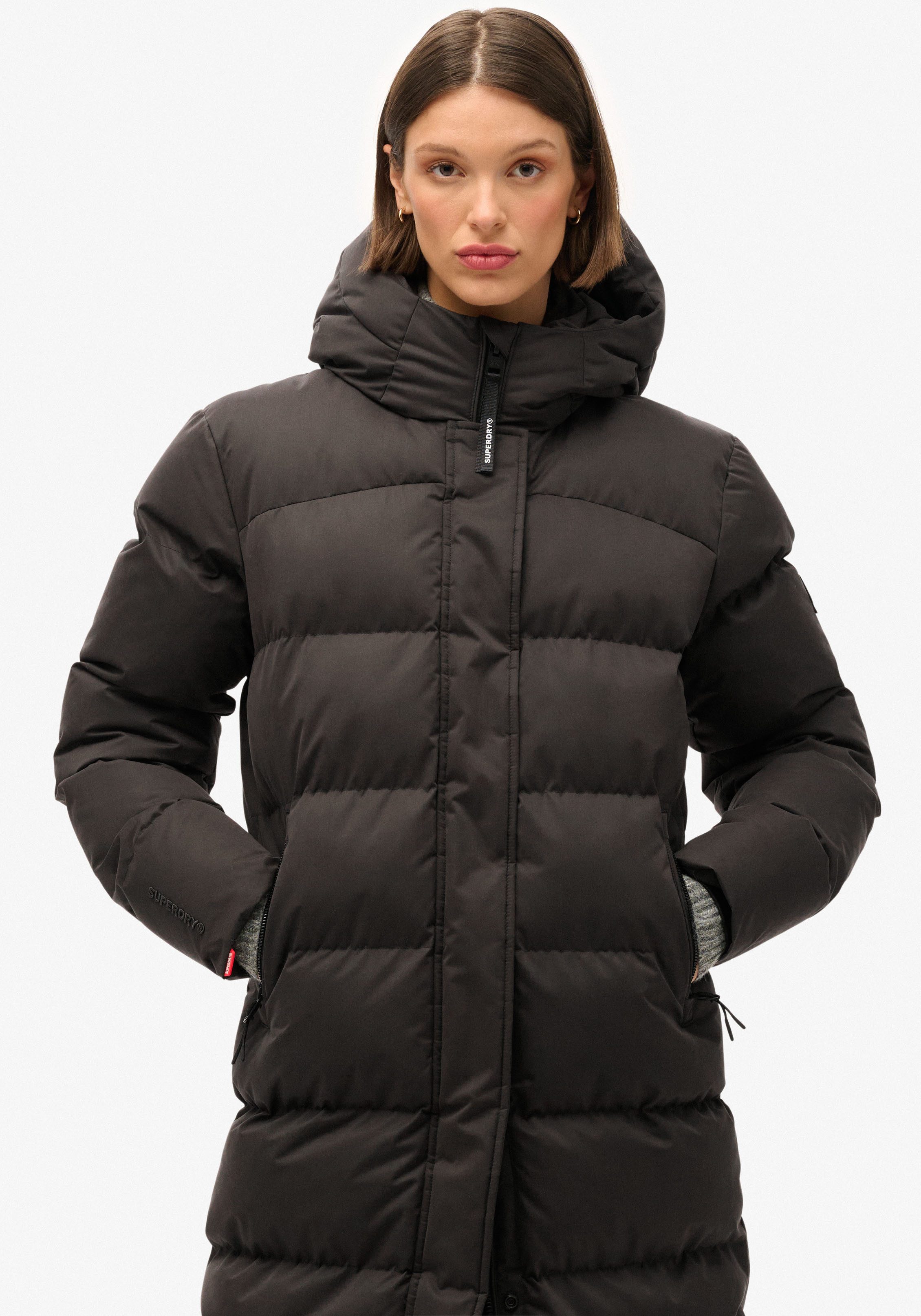 Superdry Steppjacke MICROFIBRE LONGLINE PUFFER JKT Kunstfaser, relaxed fit