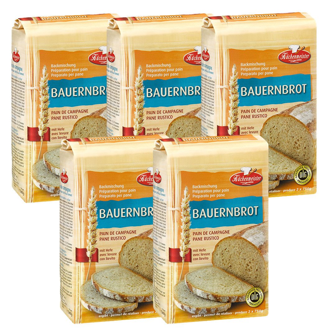 Bielmeier Backmischung Bauernbrot 5 Stück á 1000 g Küchenmeister, 1 x 5000 g, (5 Stück á 1000g, 5 Stück Bauernbrot), Made in Baden-Württemberg (SET311001-5)