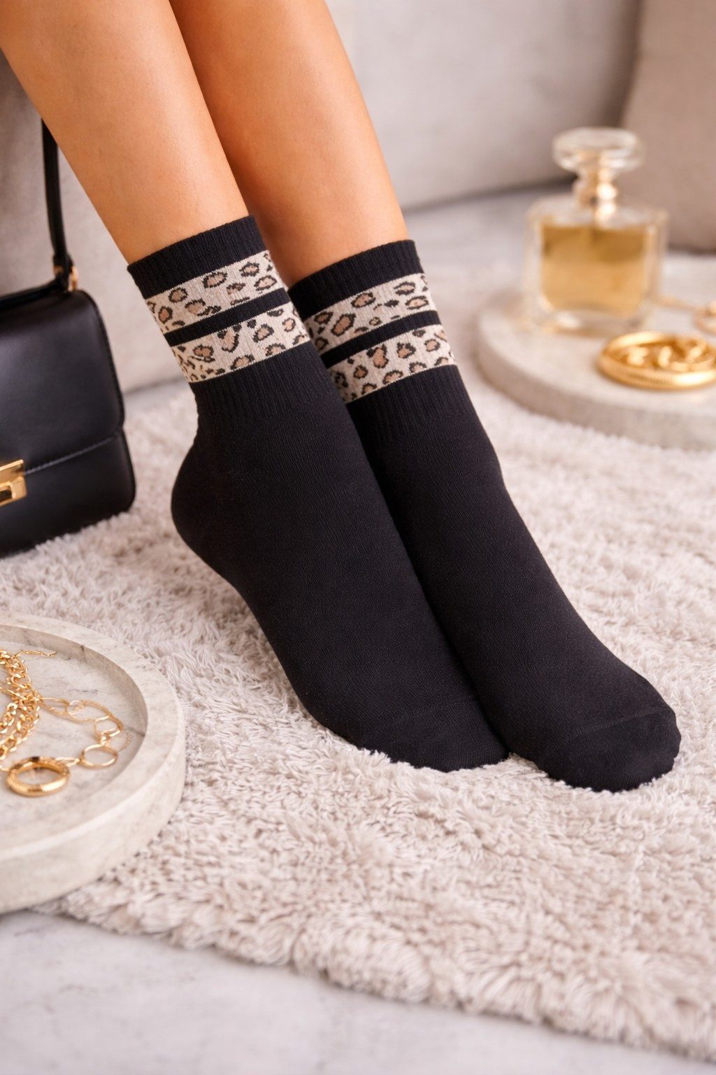 Lycille Langsocken 1 Paar moderne Langsocken 37/41 aus Baumwolle mit Tiermuster-Streifen