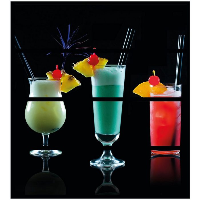 Wallario Möbelfolie Bunte Cocktails vor schwarzem Hintergrund