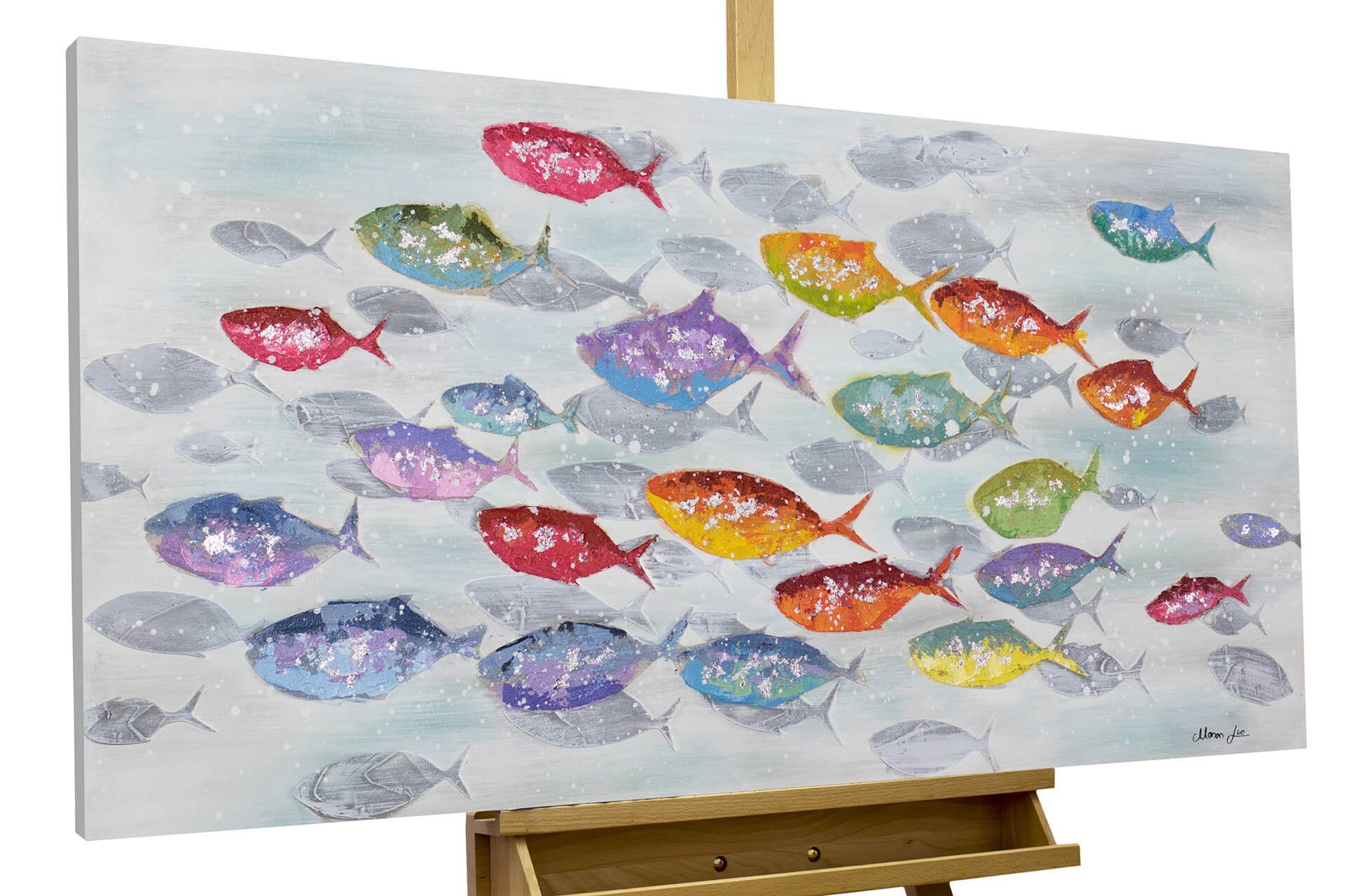 KUNSTLOFT Gemälde Surround me 120x60 cm, Leinwandbild 100% HANDGEMALT Wandbild Wohnzimmer