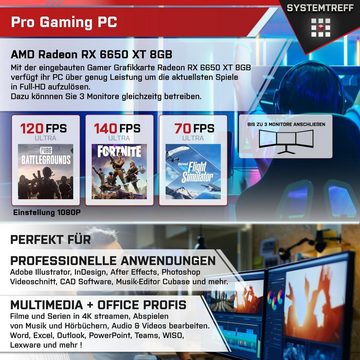 SYSTEMTREFF Basic Gaming-PC (Intel Core i5 12400F, Radeon RX 6650 XT, 16 GB RAM, 512 GB SSD, Luftkühlung, Windows 11, WLAN)