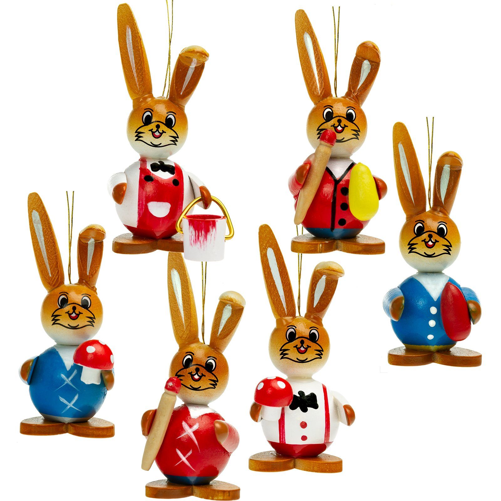 SIKORA Osterfigur 6er Set Osterhasen aus Holz Ornament zum Aufhängen Osterdeko - OD07, Stimmungsvolle Dekoration für Ostern & Frühling - handbemalt
