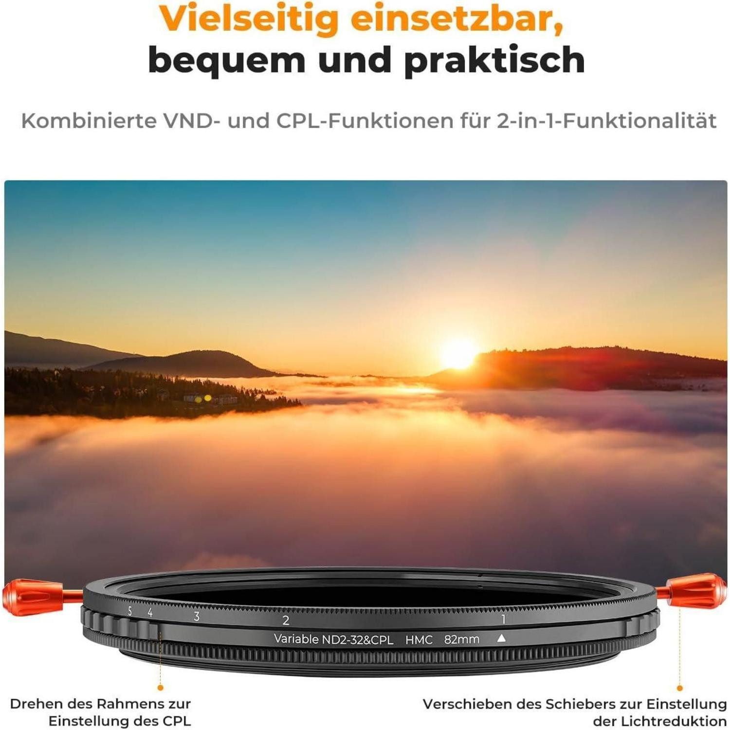 LuxusKollektion ND Filter 46mm CPL&ND2-ND32 2in1 Graufilter Polfilter zirkularer Polfilter