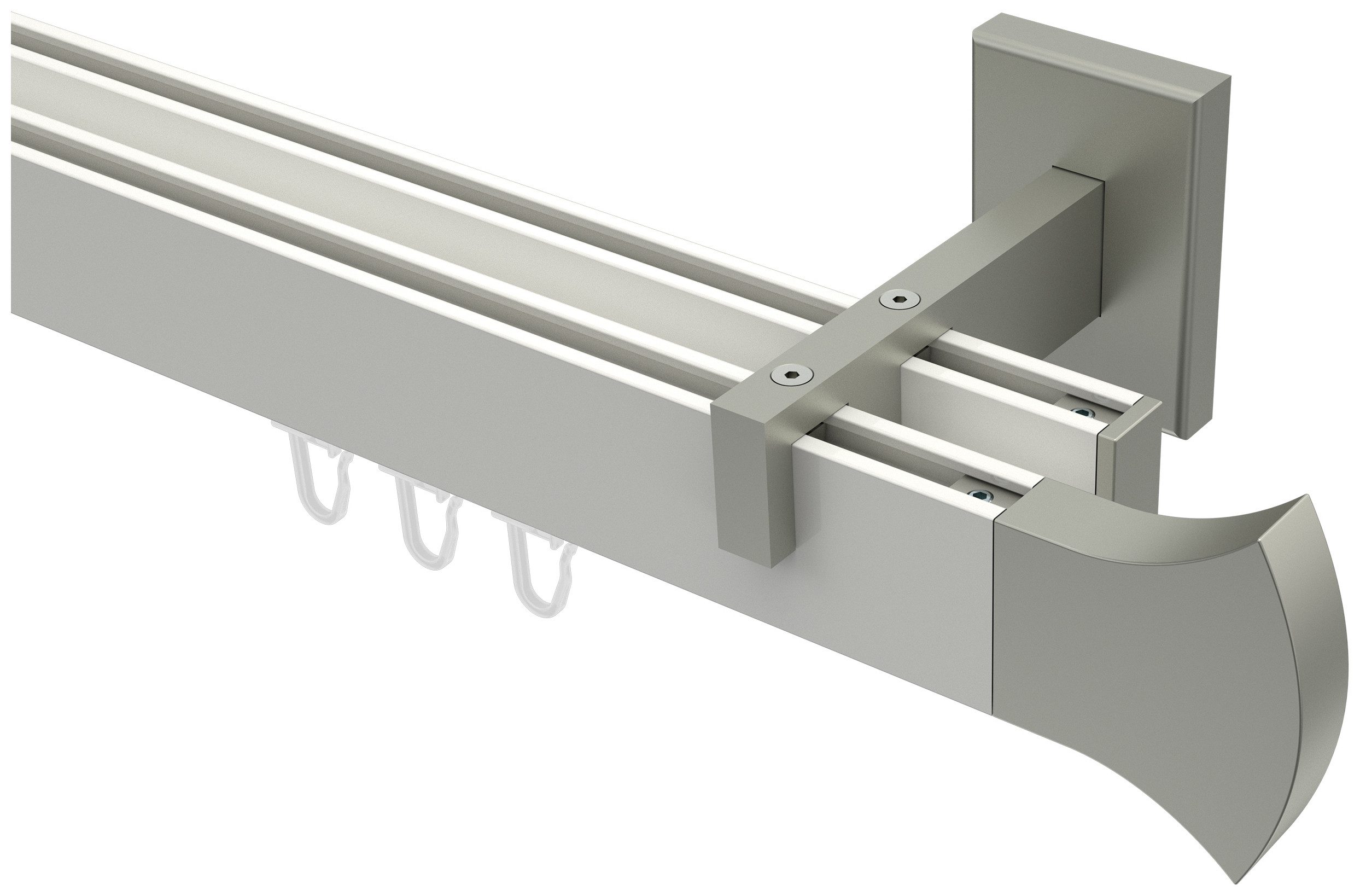 INTERDECO Innenlaufschiene Smartline Conex, 2-läufig, Fixmaß, kürzbar, Wandmontage, Aluminium, Weiß / Edelstahl-Optik / Bicolor, 14x35
