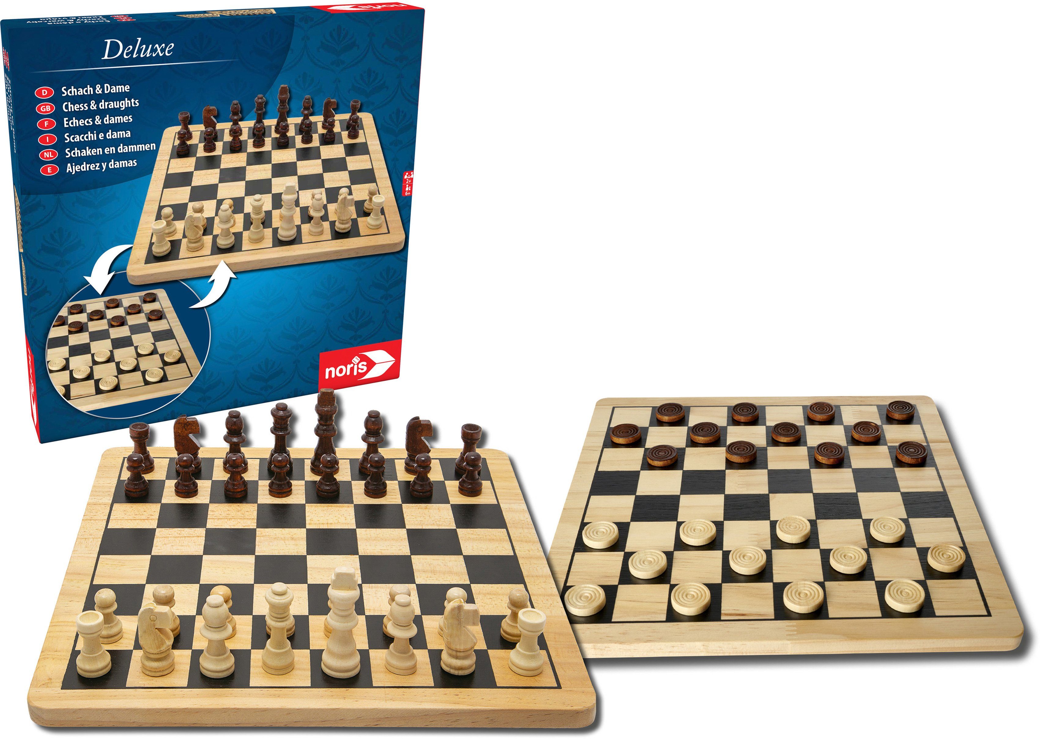 Noris Spiel Deluxe Holz - Schach & Dame, Brettspiel