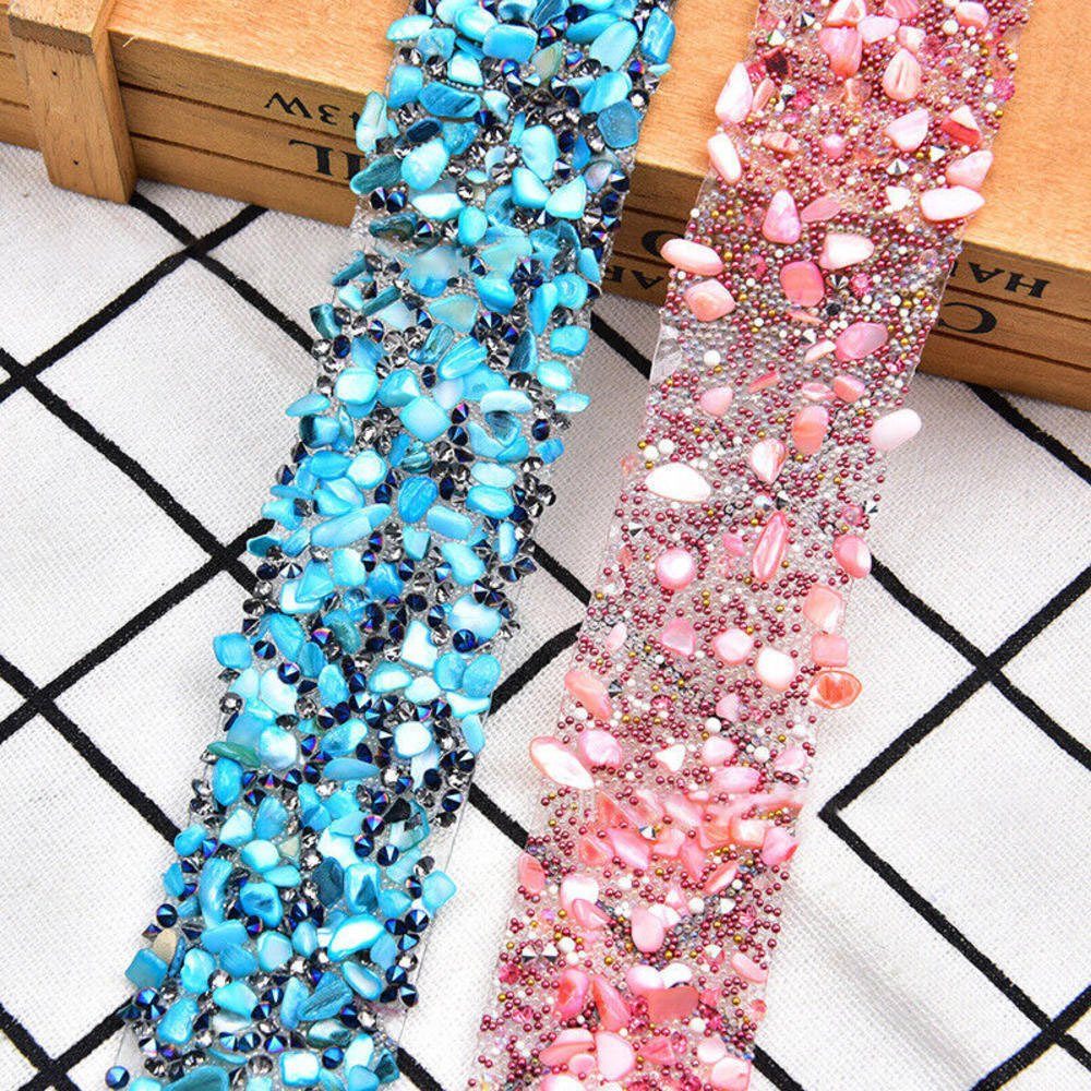 Blusmart Geschenkband 1M lang Glänzende farbiger Kristalle, Bunte Bänder Strasssteinen Mit Kies