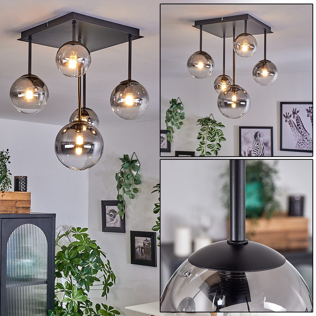 hofstein Deckenleuchte Deckenlampe aus Metall/Glas in Schwarz/Rauchfarben/K günstig online kaufen