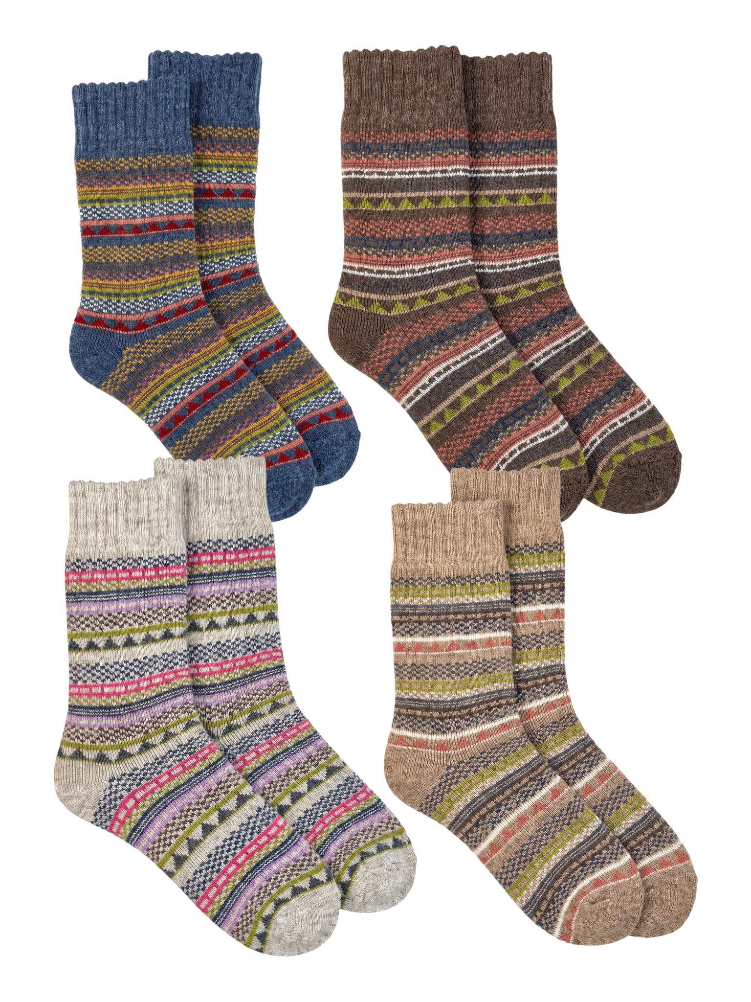 Black Snake Thermosocken Wintersocken mit Alpakawolle und Bund ohne Gummi für Damen und Herren (Socken-Set, 4-Paar, Farben sortiert 43/46) Vollplüsch gefüttert vorgewaschen gefertigt in Portugal Skandi-Ringel