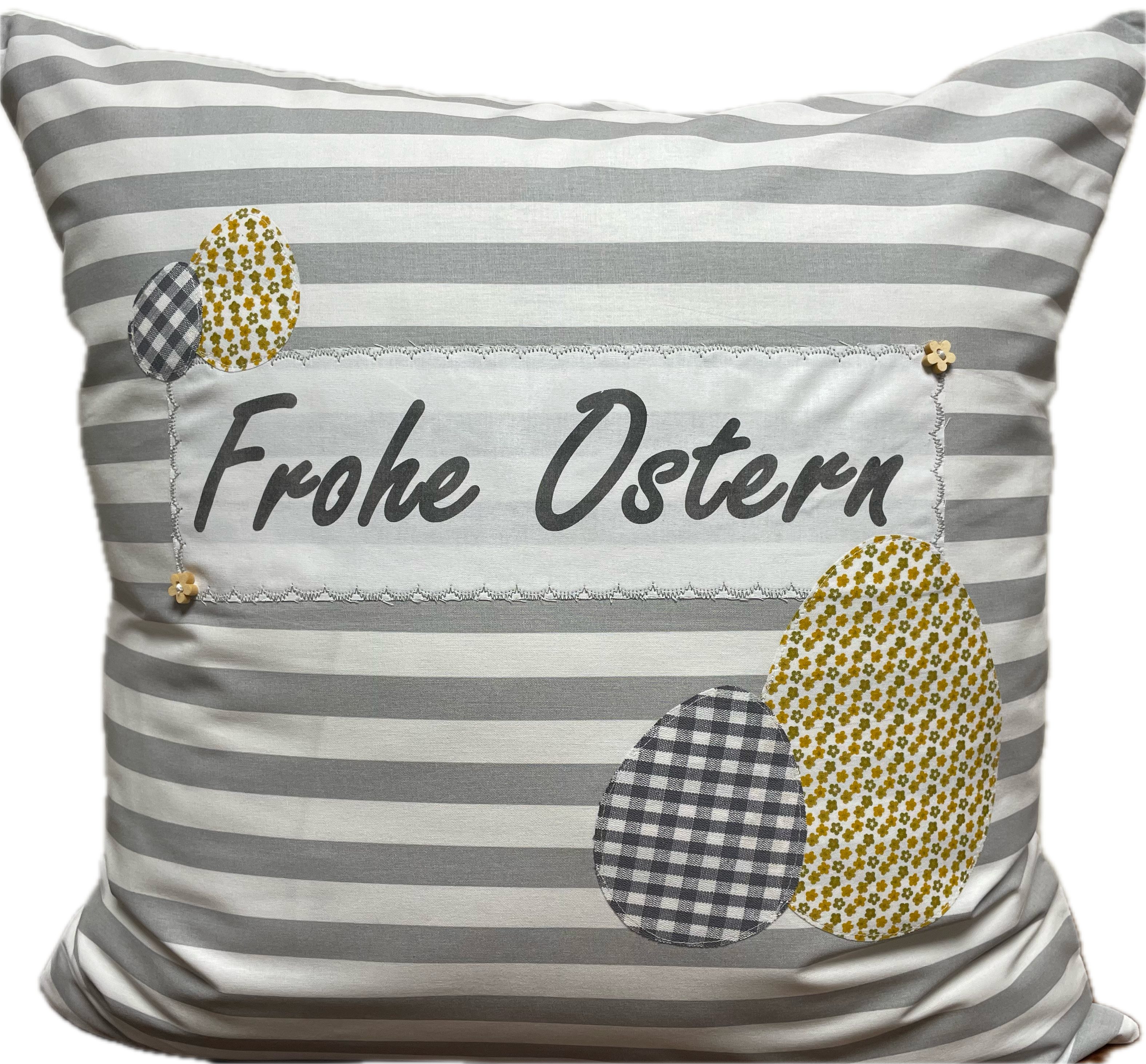 Ammerkind Dekokissen Landhausstil Kissenbezug *Frohe Osten* grau/weiß, Kissenhülle ohne Füllung, 100% Handarbeit