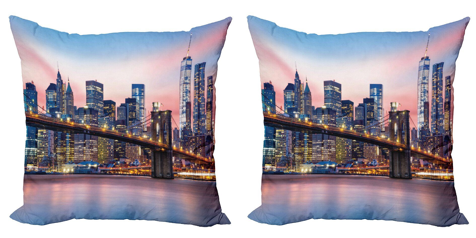 Kissenbezüge Modern Accent Doppelseitiger Digitaldruck, Abakuhaus (2 Stück), Stadt Sonnenaufgang in Brooklyn Bridge