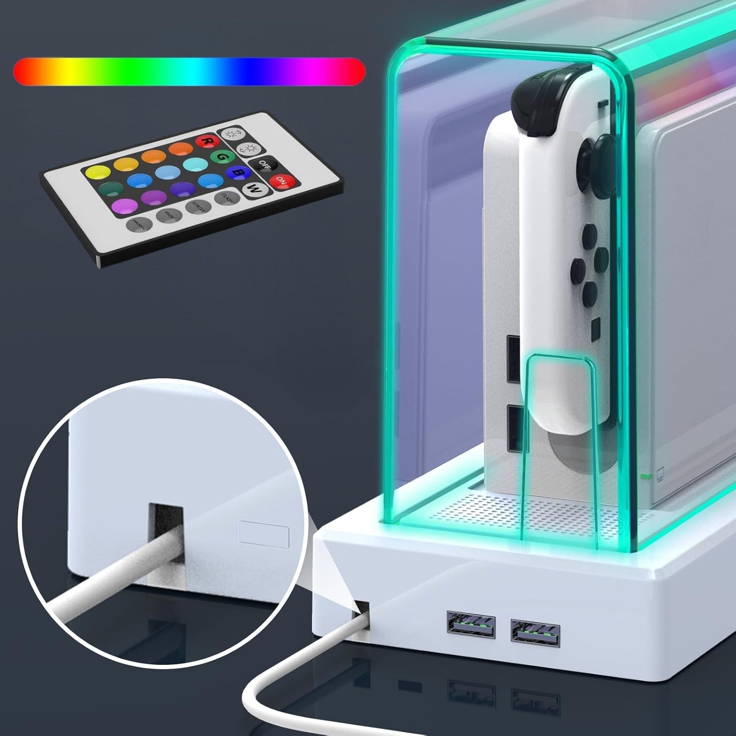 Coradoma Nintendo-Schutzhülle Staubschutzhülle Acryl Case mit LED Beleuchtung inkl. Fernbedienung, kompatibel mit Nintendo Switch und OLED, Transparenter Staubs – Bild 5 von 5