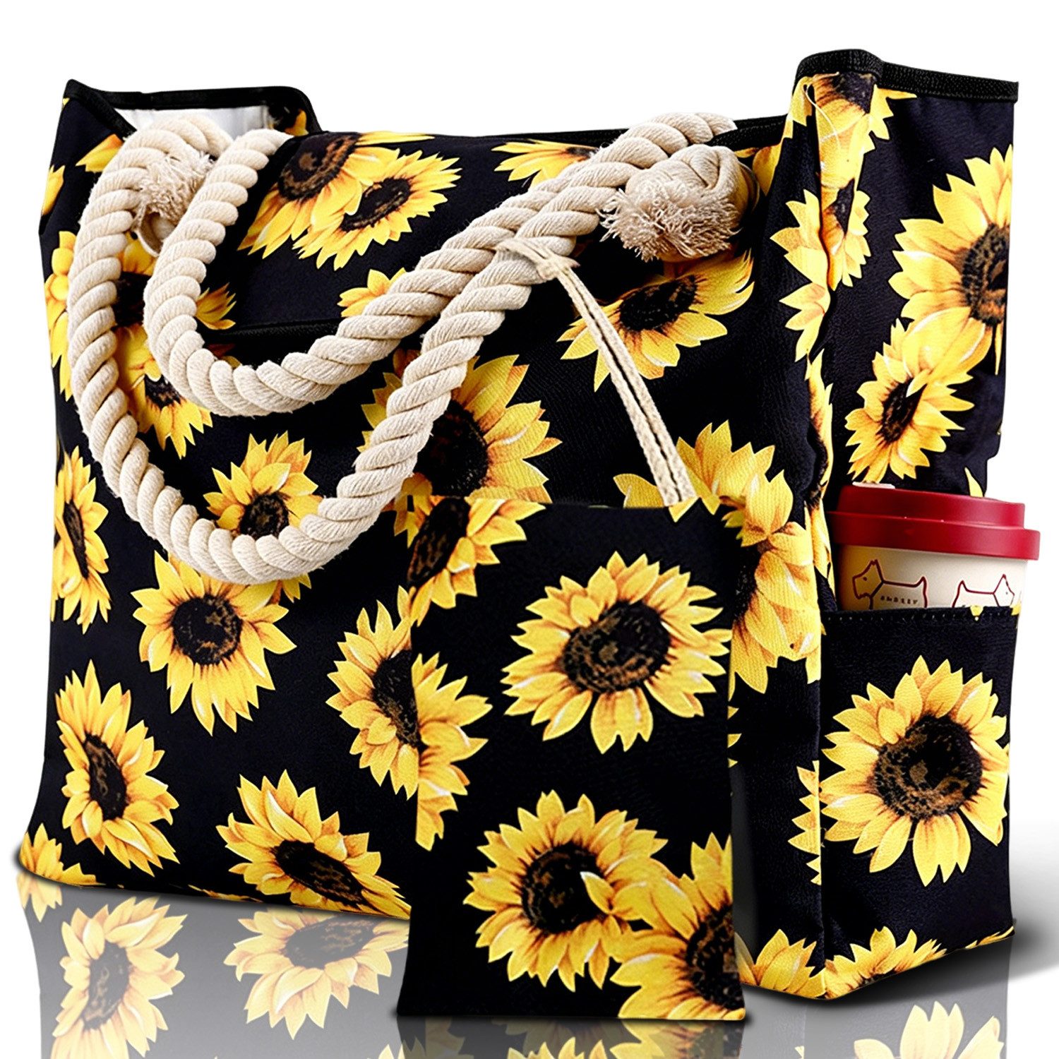 MOPUEA XL-Strandtasche Groß Tote Bag,Abdichtung,geeignet für alle Gelegenheiten Badetasche (Set, 2-tlg., Großes Fassungsvermögen Für Strand Und Alltag), Modisches Design Mit Sommerlichem Muster