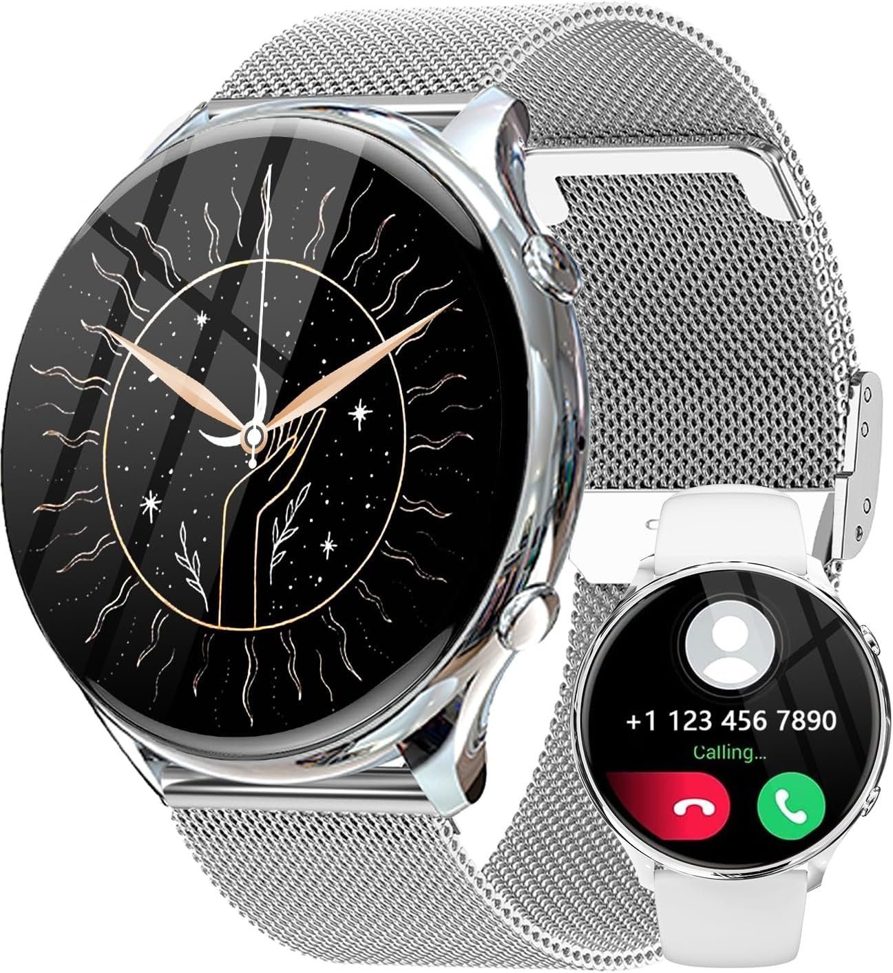 Fitonme Smartwatch (1,39 Zoll, Android iOS), Damen mit telefonfunktion wasserdicht blutdruckmessung schrittzähler