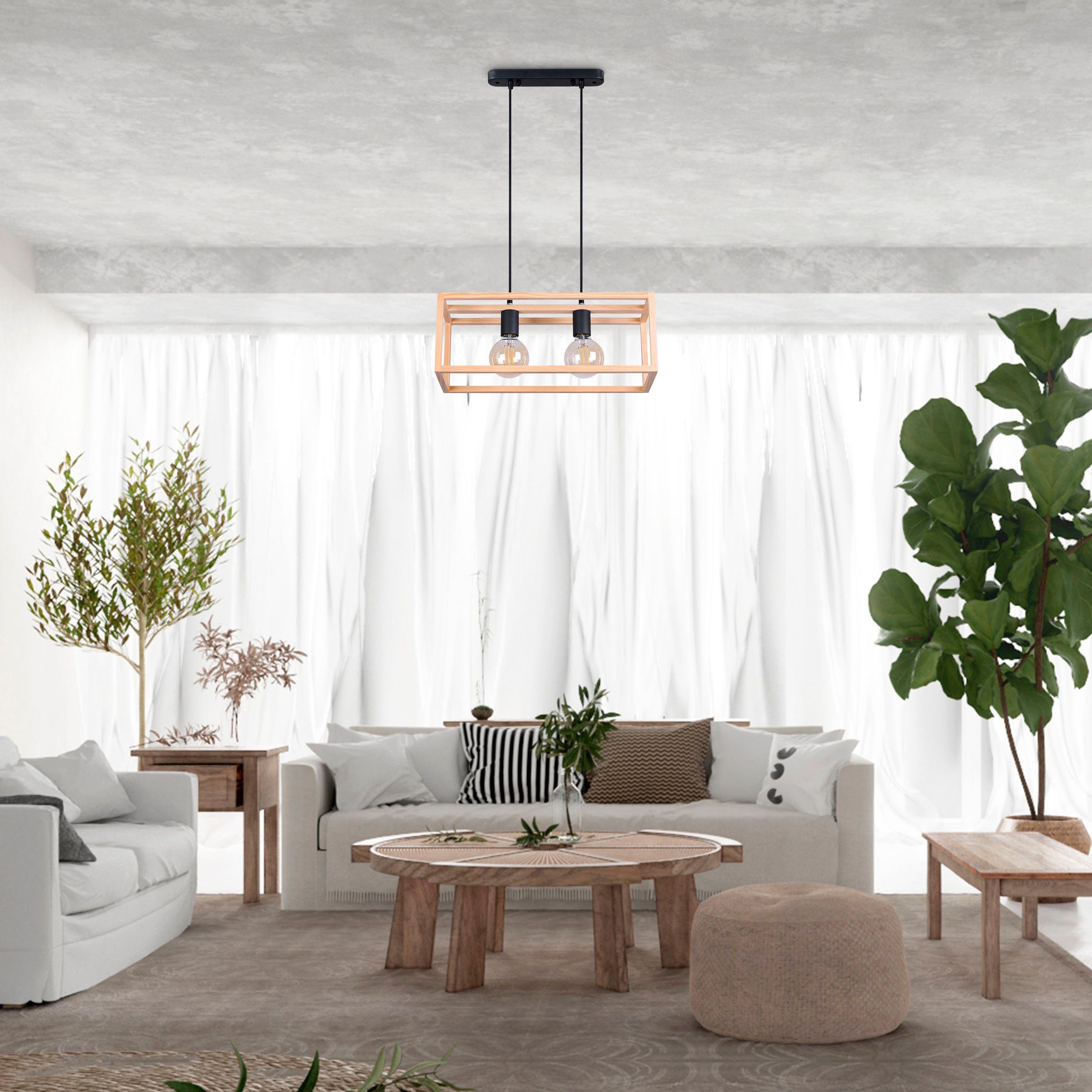 Paco Home Pendelleuchte BJÖRN, ohne Leuchtmittel, LED Pendellampe  Wohnzimmer Esszimmer Modern Holz Zweiflammig E27