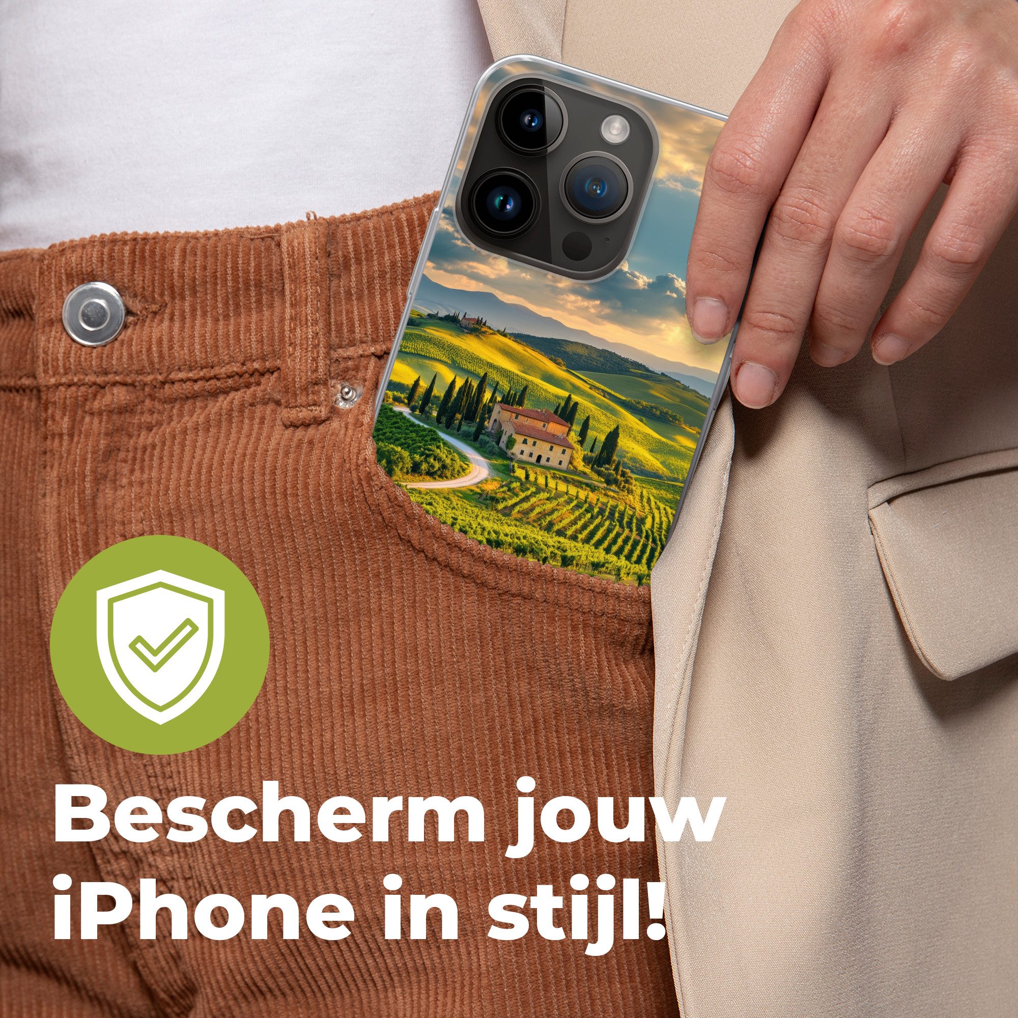 MuchoWow Handyhülle für Apple iPhone 14 Pro Toskana - Landschaft - Weinberge, Smartphone-Bumper, Print, Handy Schutzhülle Dünn