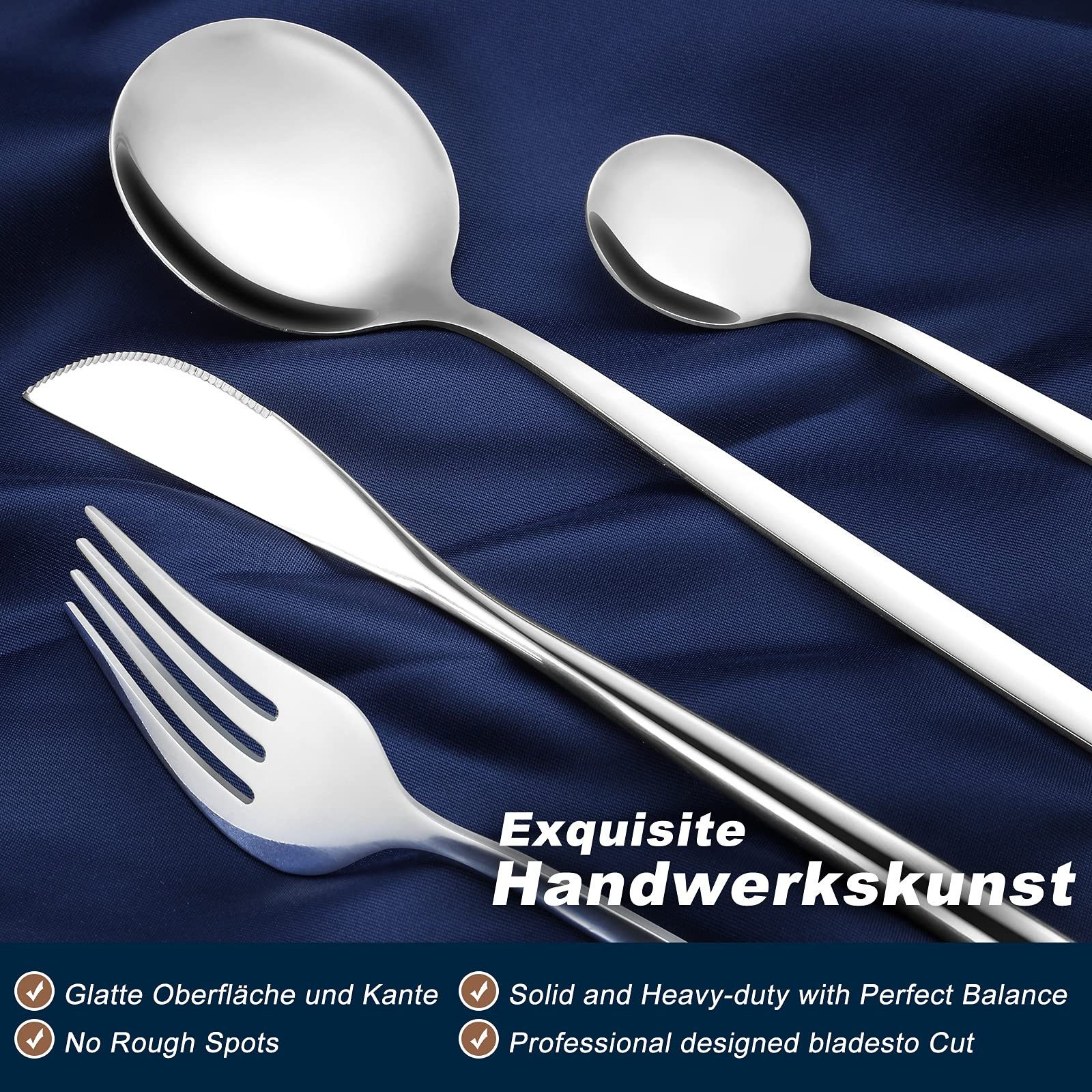Zyronn Besteck-Set für 6 Personen, 30 teilig Essbesteck Set inkl. Messer, Gabel, Löffel, Besteck Edelstahl, Spülmaschinenfest – Bild 5 von 5