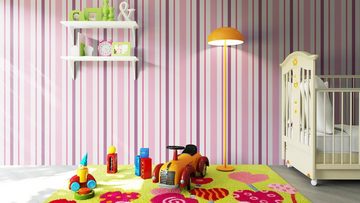 Newroom Papiertapete, Rosa Kindertapete Kinder Streifen - Babytapete Babyzimmer Lila Weiß Niedlich für Büro Diele/Flur Schlafen