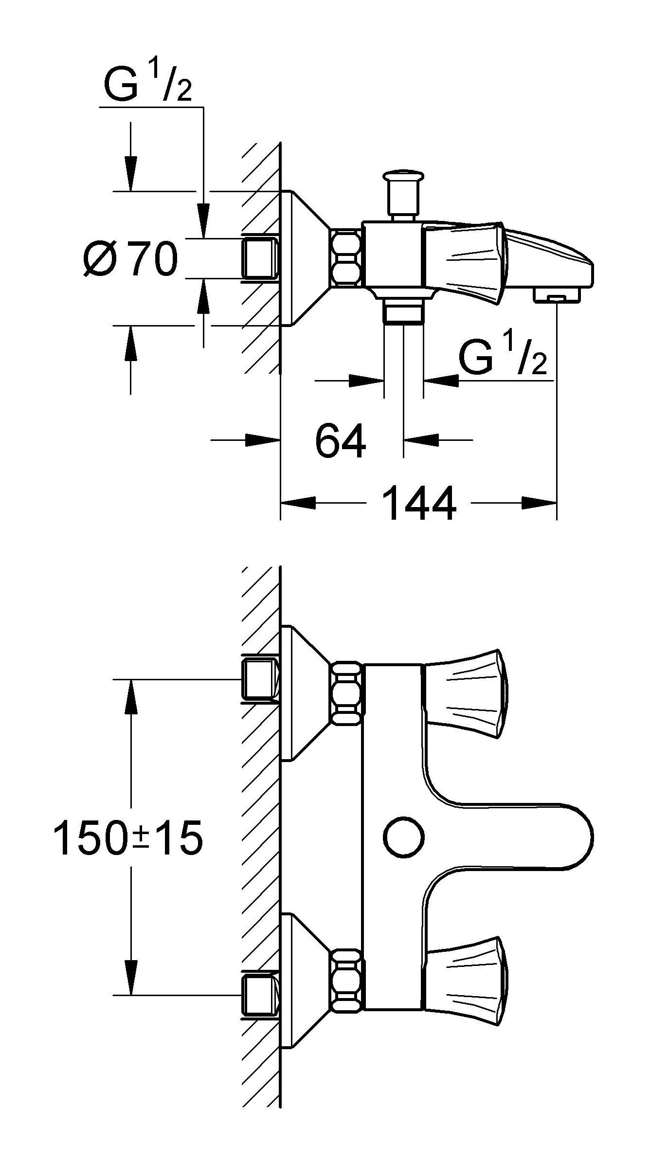 Grohe Wannenarmatur Costa Zweigriff Wannenbatterie - Chrom