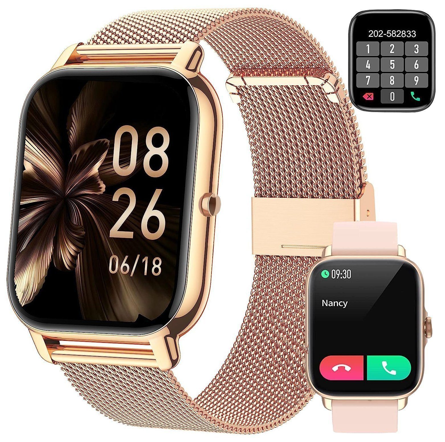 Sross Smartwatch, Damen Herren Smartwatch, Fitness Tracker Uhr Smartwatch (Fitnessuhr mit Telefonfunktion 1,69" HD Voll Touchscreen Zoll, Smartwatch Fitness Tracker Uhr, IP67 Wasserdicht, Uhren Watch für Android IOS, Fitnessuhr Tracker mit Pulsmesser Schrittzähler Schlafmonitor Aktivitätstracker Zoll)