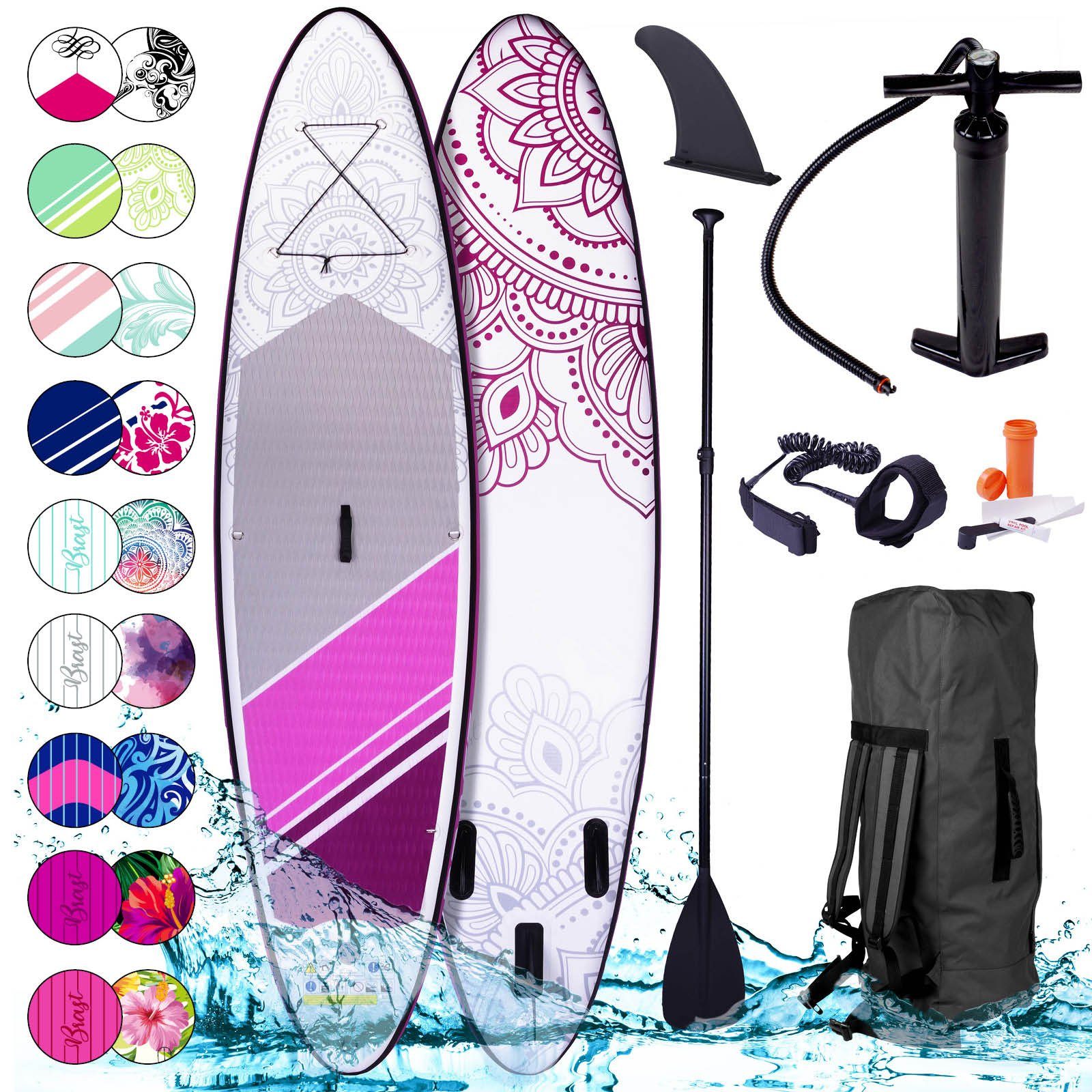 BRAST SUP-Board Aufblasbares Stand up Paddle Set für Frauen viele Modelle, (300x76x15cm), incl. Zubehör, 5 Jahre Garantie, Fußschlaufe Paddel Pumpe Rucksack