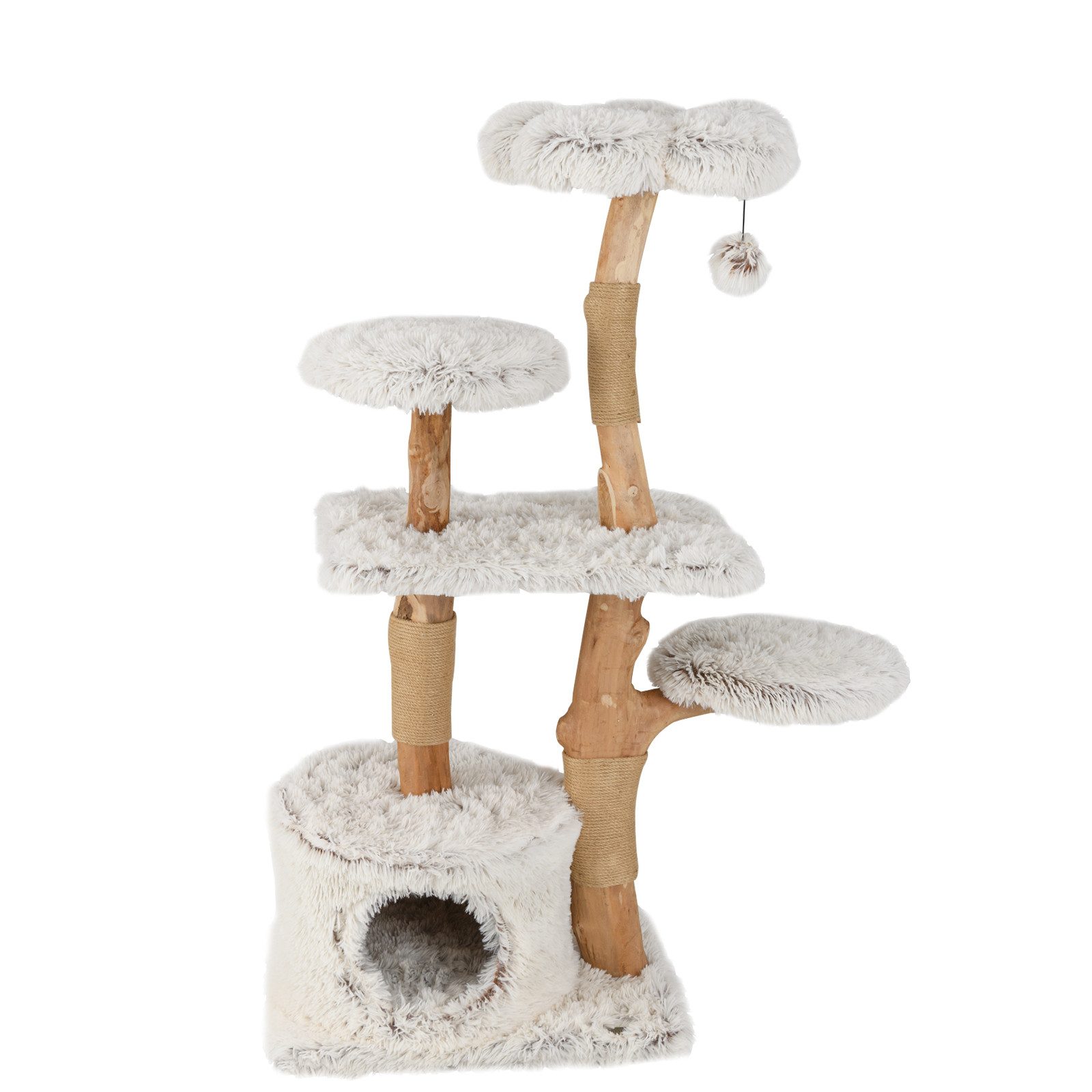 COSTWAY Kratzbaum, mit Katzenhöhle, Sitzplattform, Massivholz, 135cm von COSTWAY